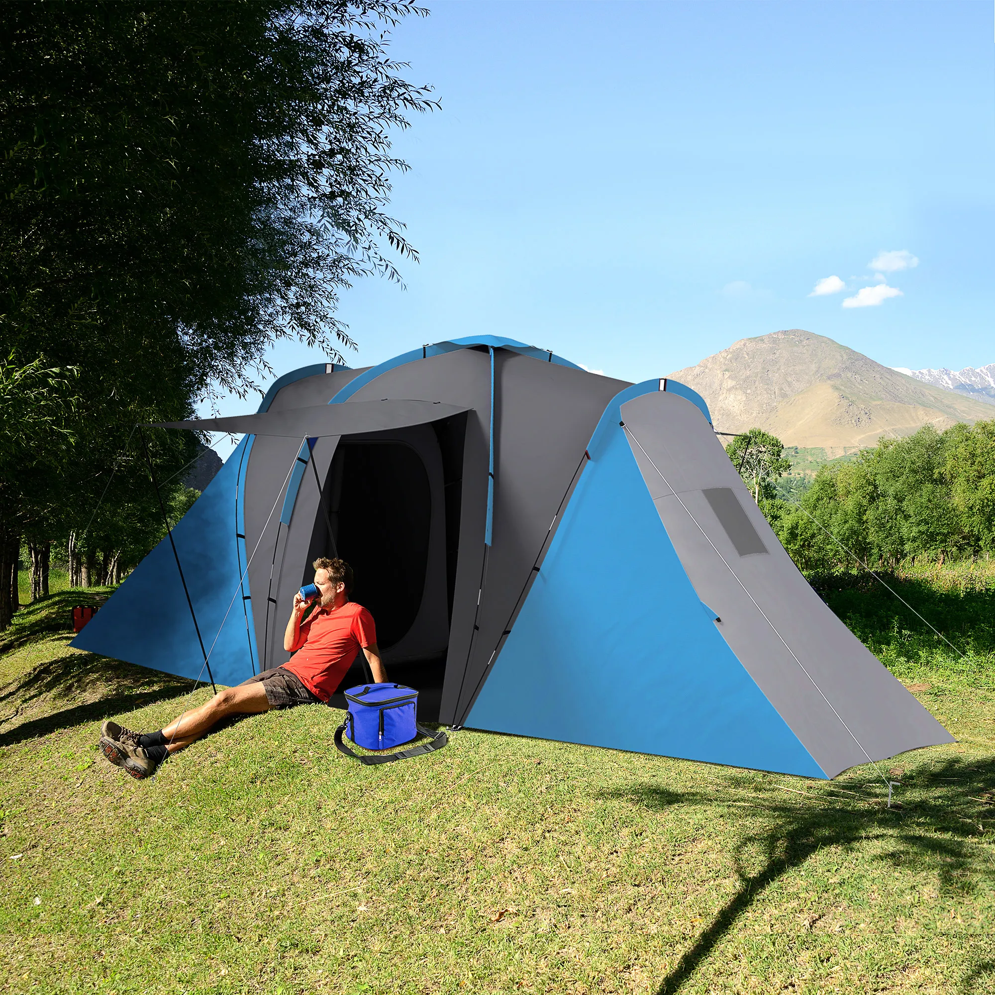 Tunnelzelt 4-6 Personen 555x225x190 cm Grau-Blau