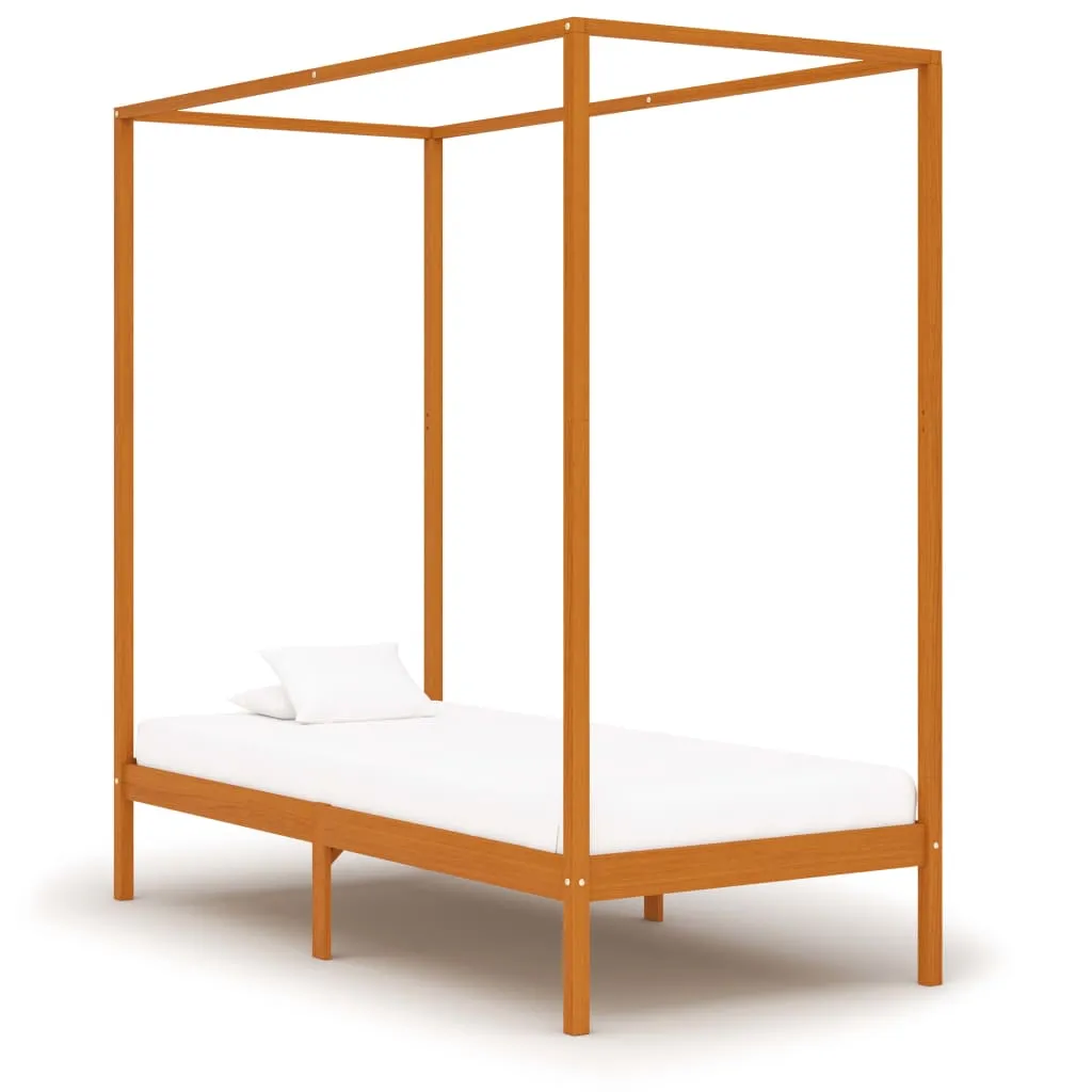 Himmelbett Massivholz Honigbraun 204x104x200 cm mit Vorhangrahmen