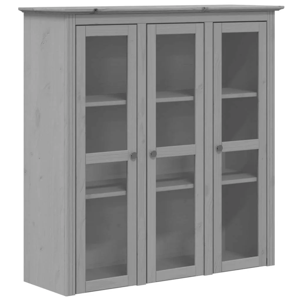 Vitrinenschrank mit Glastüren BODO Grau Massivholz Kiefer | Grau
