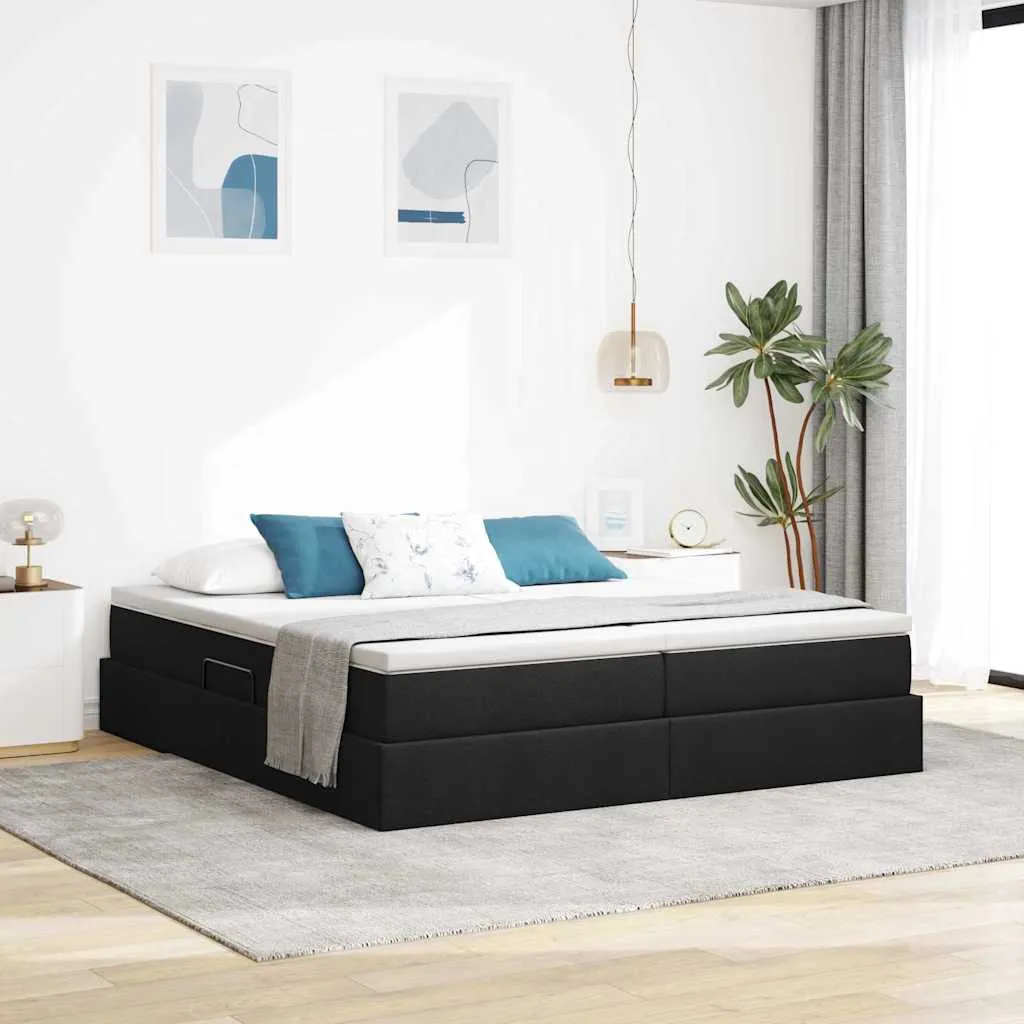 Aufbewahrungsbett mit Matratze 200 x 200 cm Schwarz