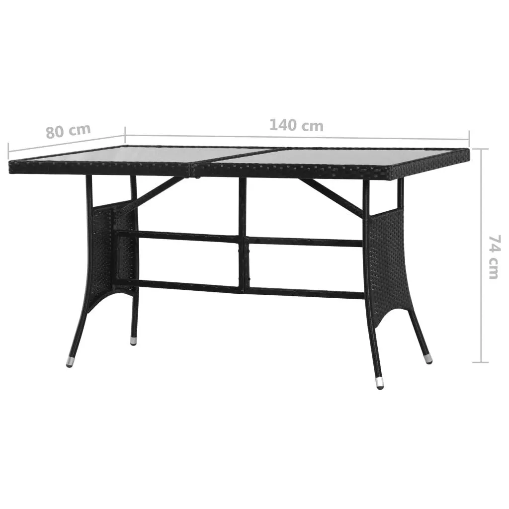 Gartentisch Schwarz 140 x 80 x 74 cm mit Glasplatte