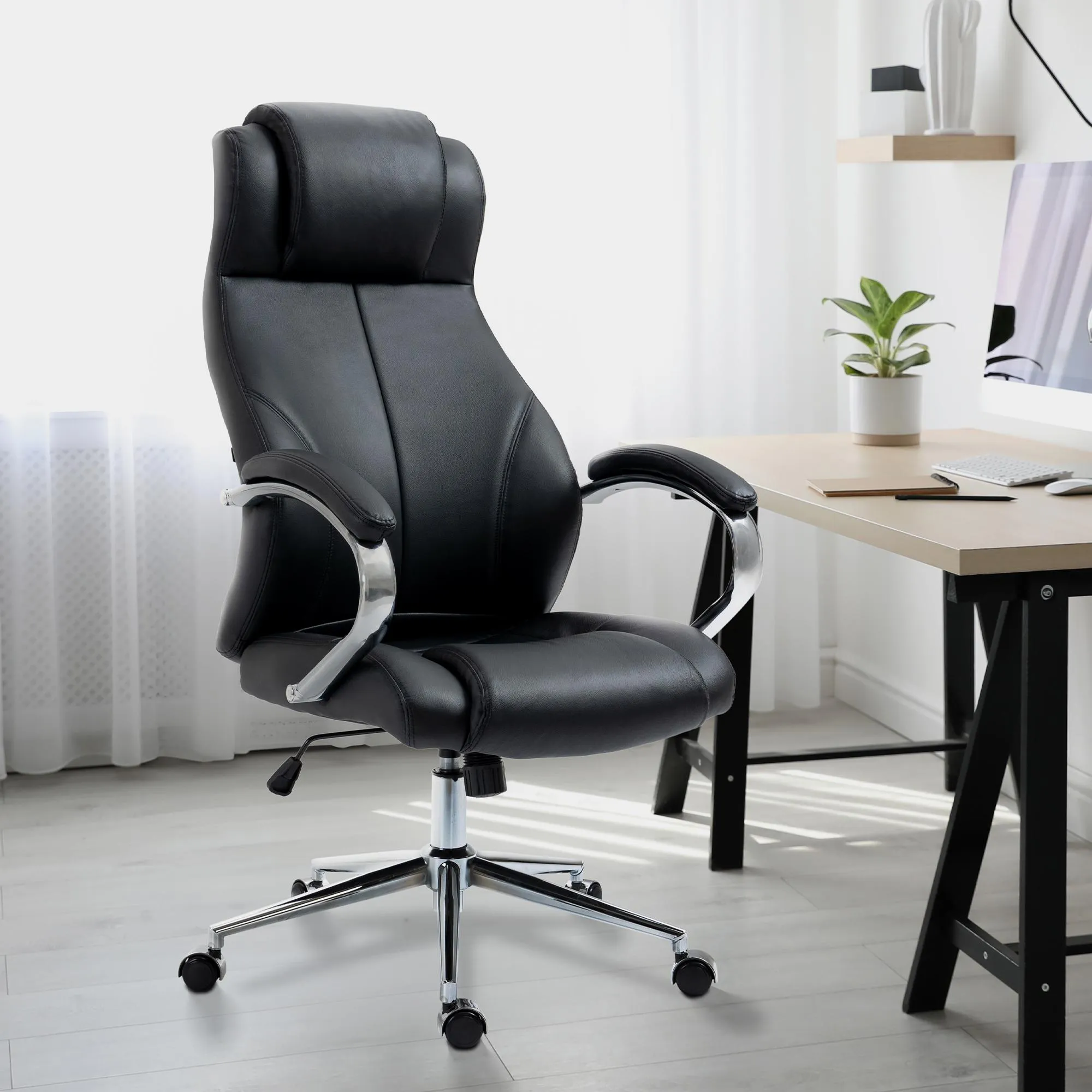 Bürostuhl Salford Echtleder 120-130x64x79 cm schwarz