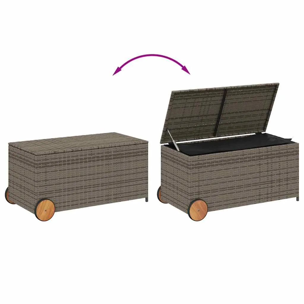 Gartenbox Grau 107x55x50/53 cm mit Echtholz und PE-Rattan