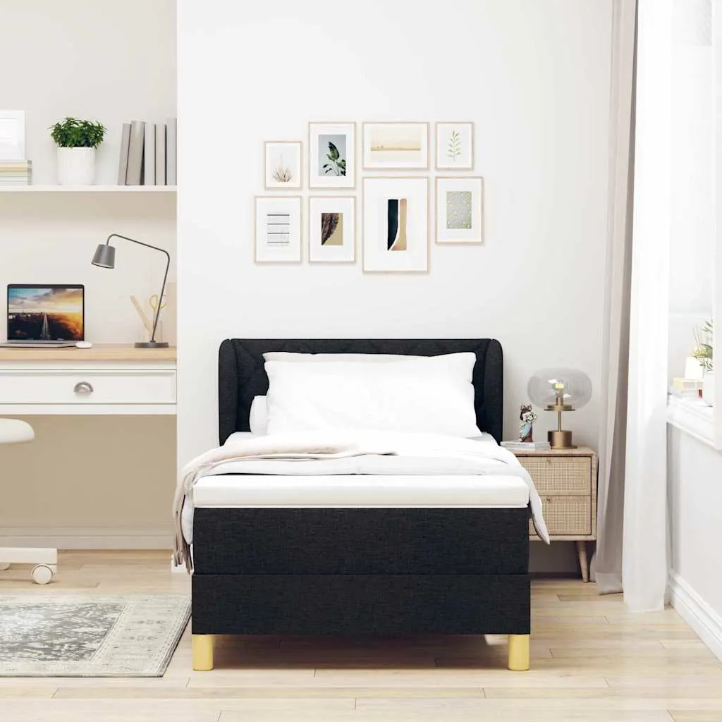 Boxspringbett mit verstellbarem Kopfteil, 90x190 cm, Schwarz