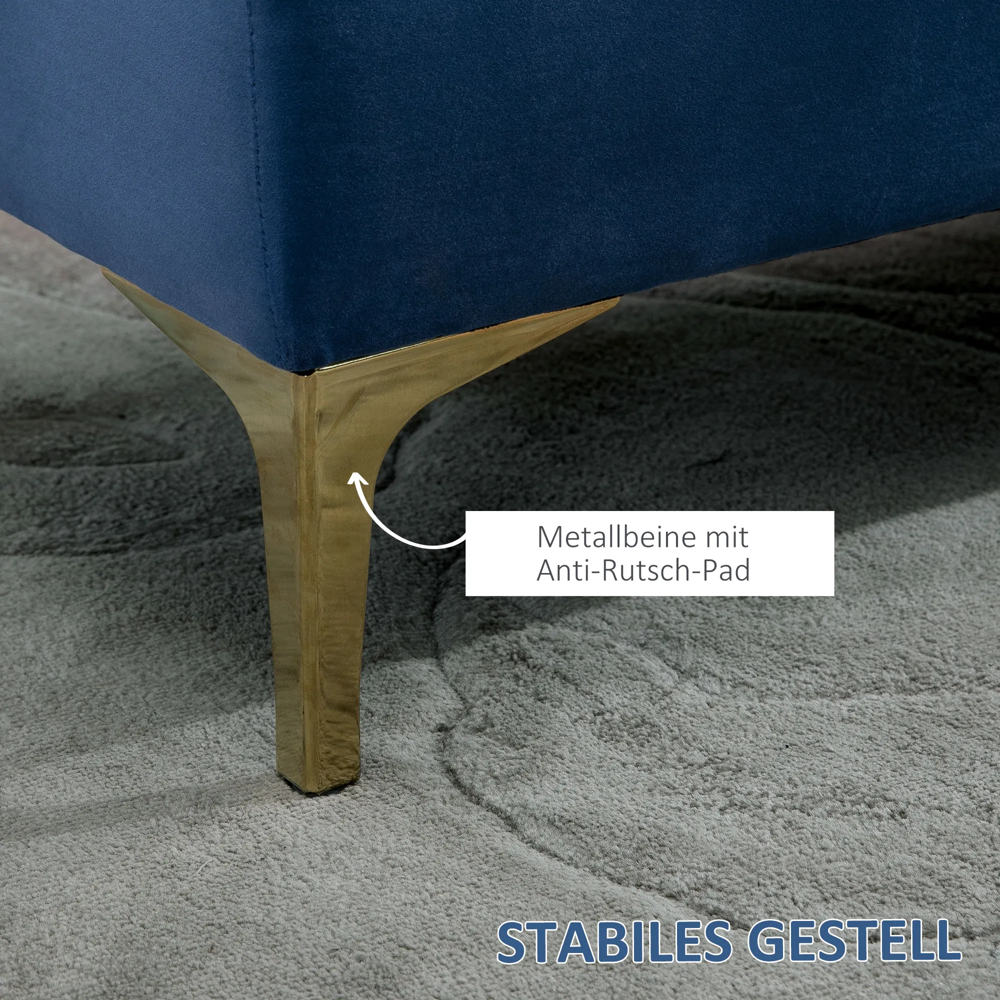 Eleganter Polsterhocker 118x45x42 cm Blau-Gold