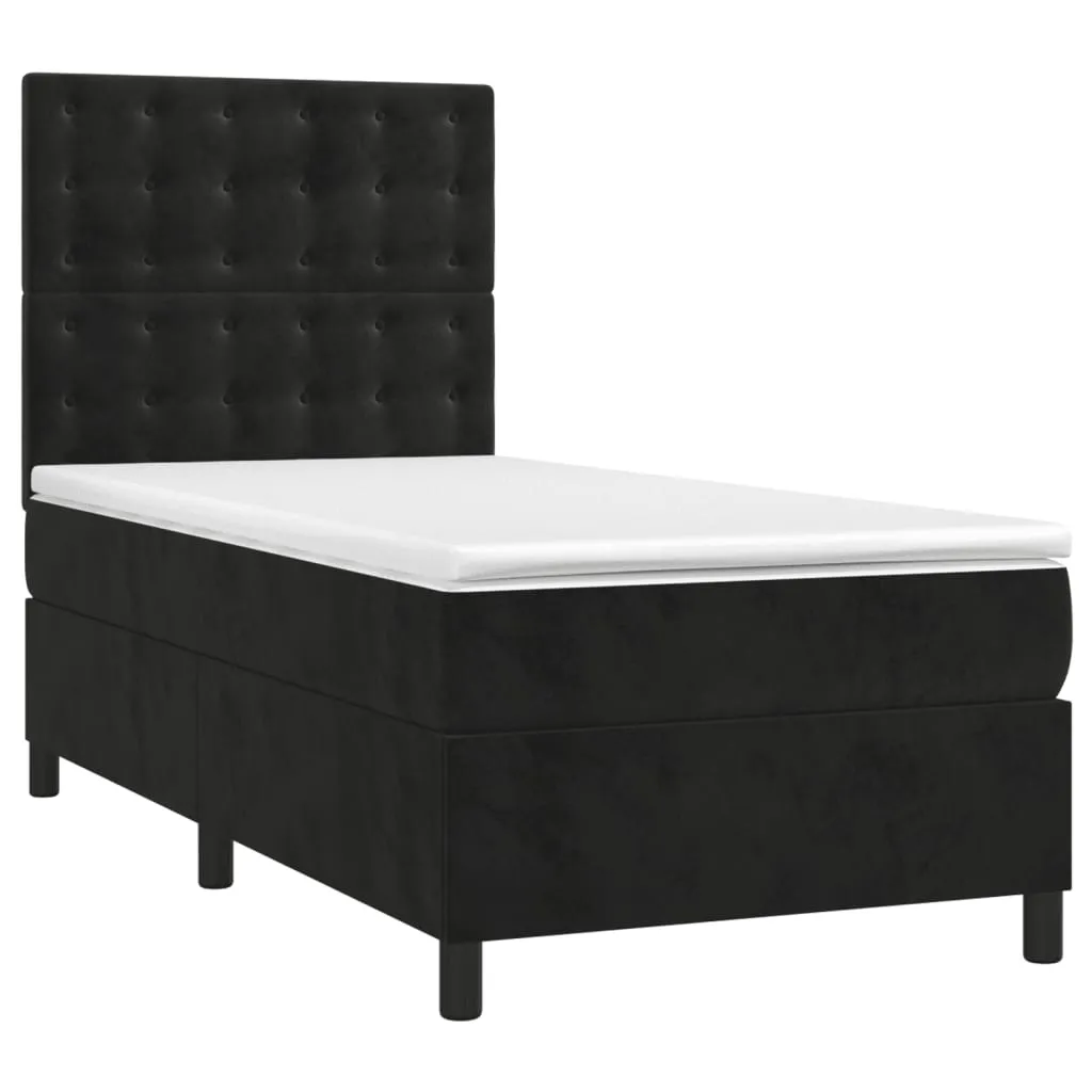Boxspringbett aus Samt mit Taschenfederkernmatratze 90x190 cm Schwarz