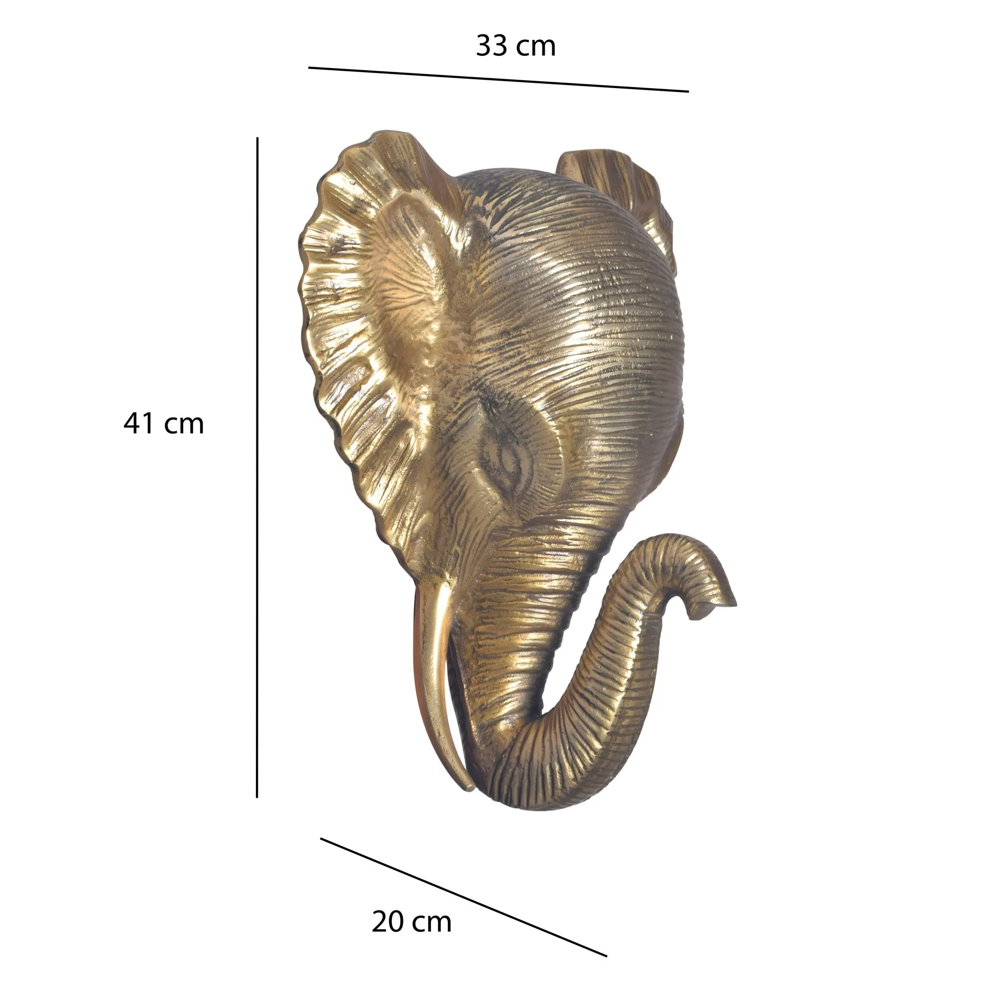 Wanddeko Elefant Aluminium Gold Afrika 41 cm Tierkopf