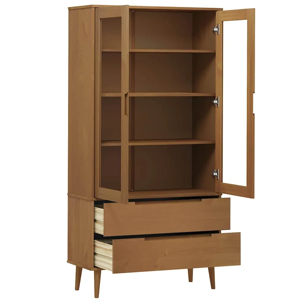 Trendiger Vitrinenschrank aus massivholz mit UV-Lackierung 90x35x175 cm Braun