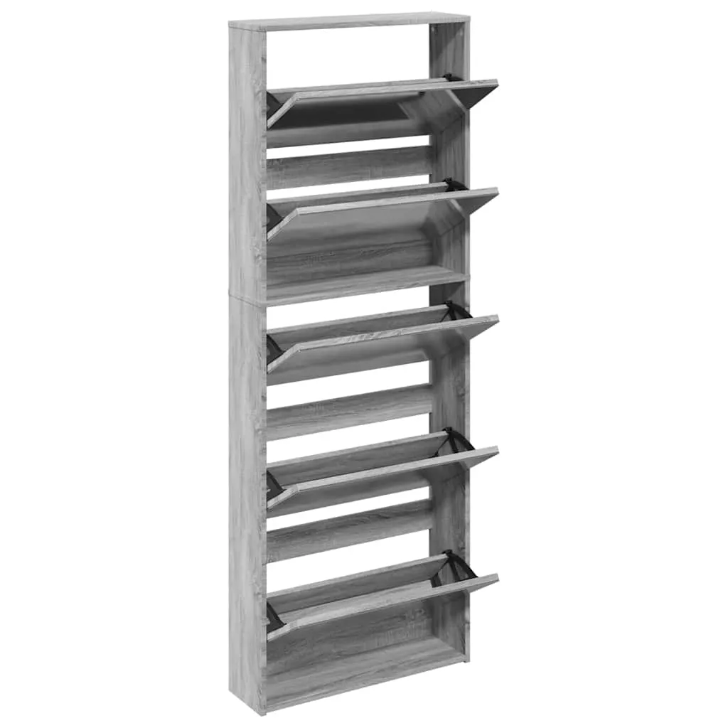 Moderner Schuhschrank Grau Sonoma 63x17x169,5 cm mit 5 Kippfächern