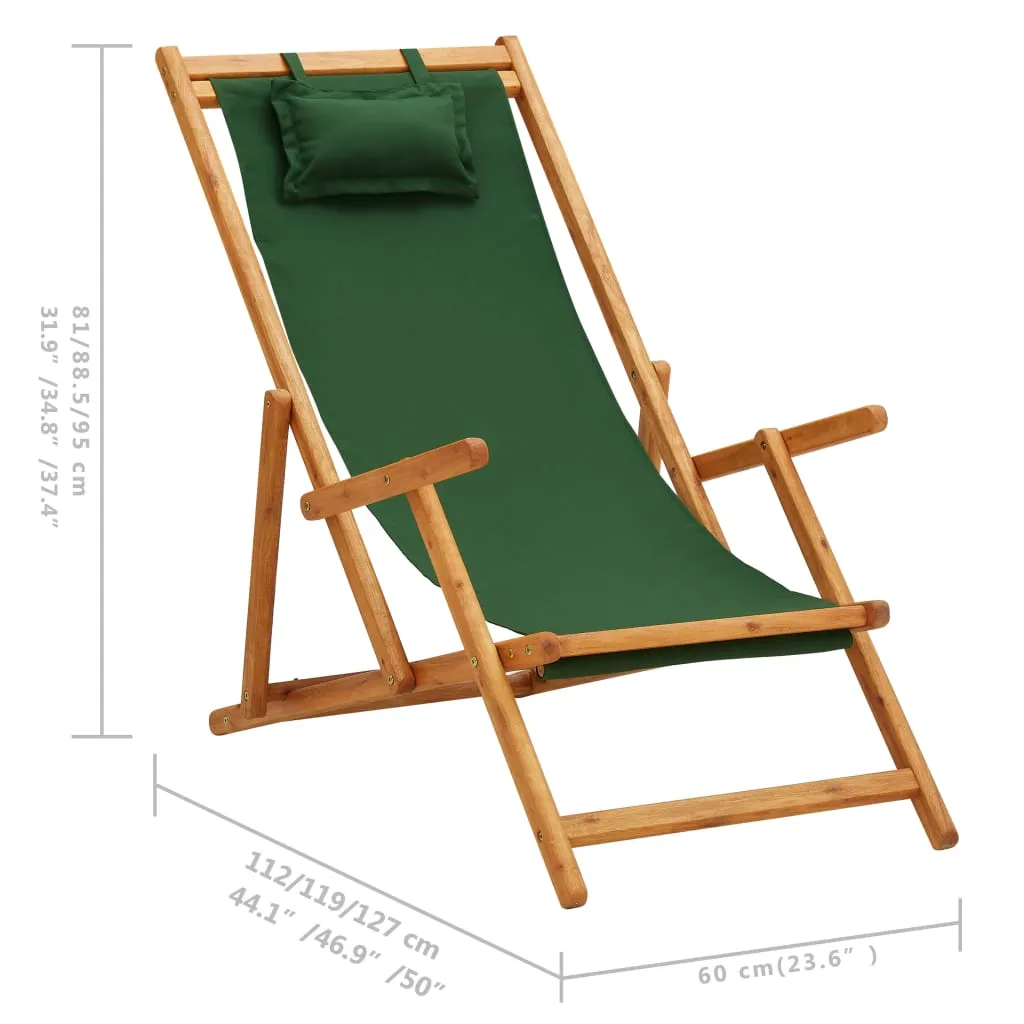 Strandstuhl aus massivem Holz Grün 60 x (112/119/127) x (81/88,5/95) cm