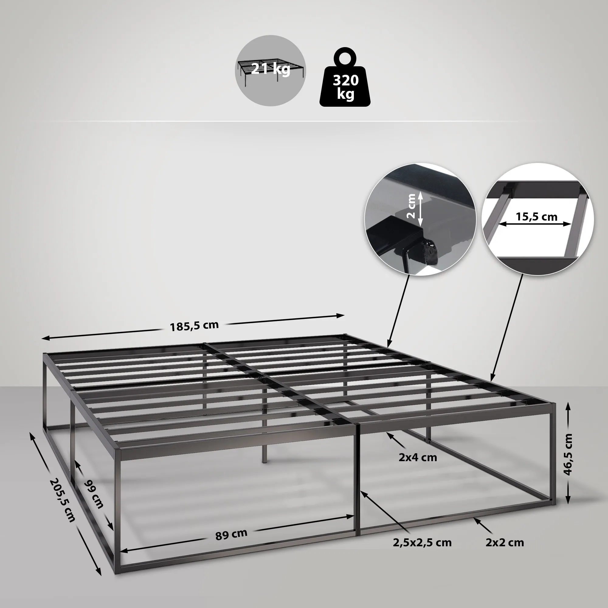 Metallbett Scala 185,5 x 205,5 x 46,5 cm schwarz