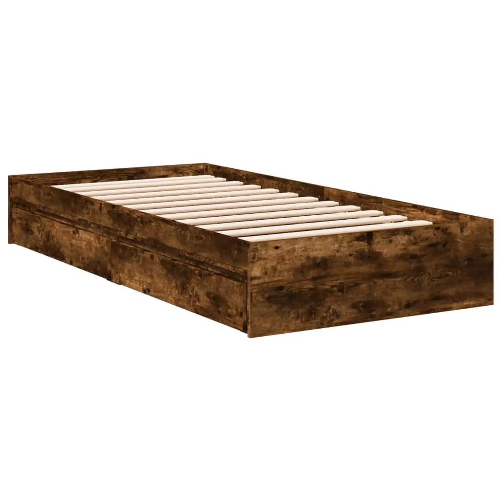 Bettgestell mit Schubladen 193x78x28 cm in Räuchereiche, Massivholz
