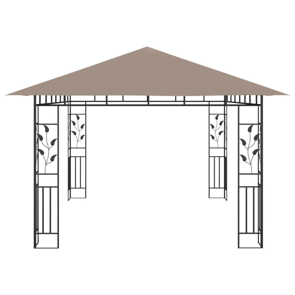 Pavillon 4x3x2,73 m Taupe mit Stahlrahmen und Solar-Lichterkette