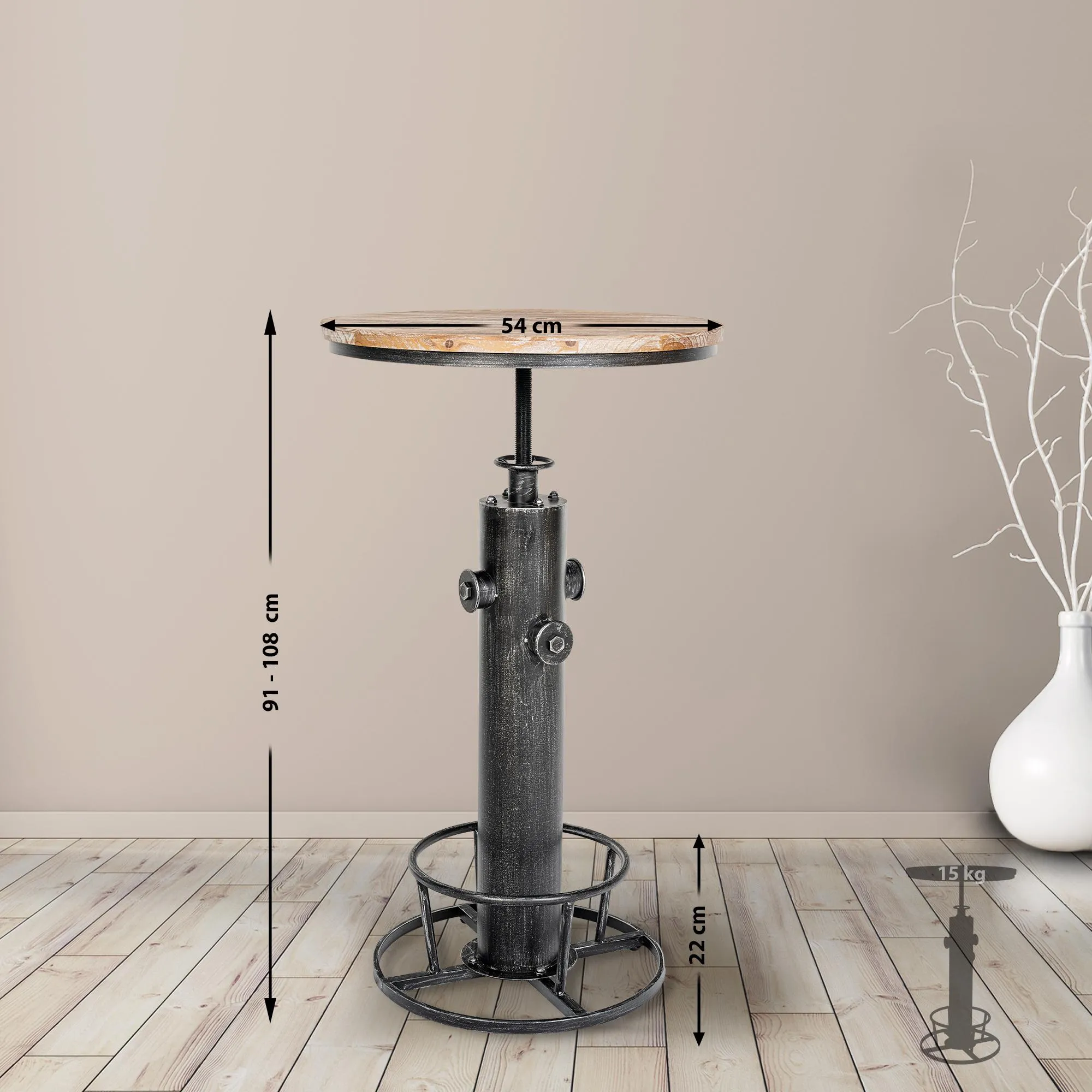 Stehtisch Ruhr Massivholz 54 cm antik silber