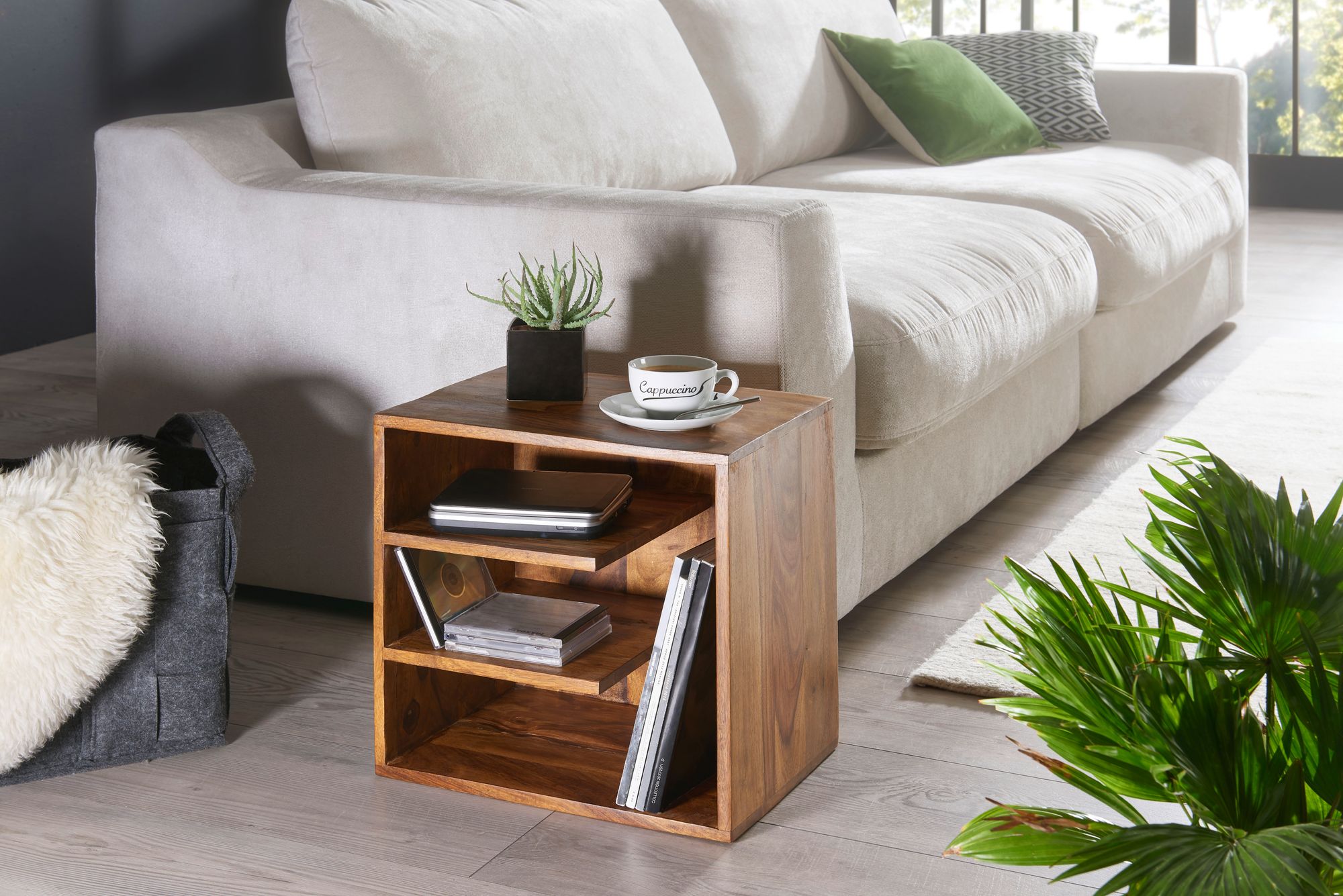 WOHNLING Tavolino SURNAR In Legno Sheesham Massiccio - 43x43x30 Cm, 3 Ripiani, Ideale Come Comodino O Tavolino Da Salotto - 3