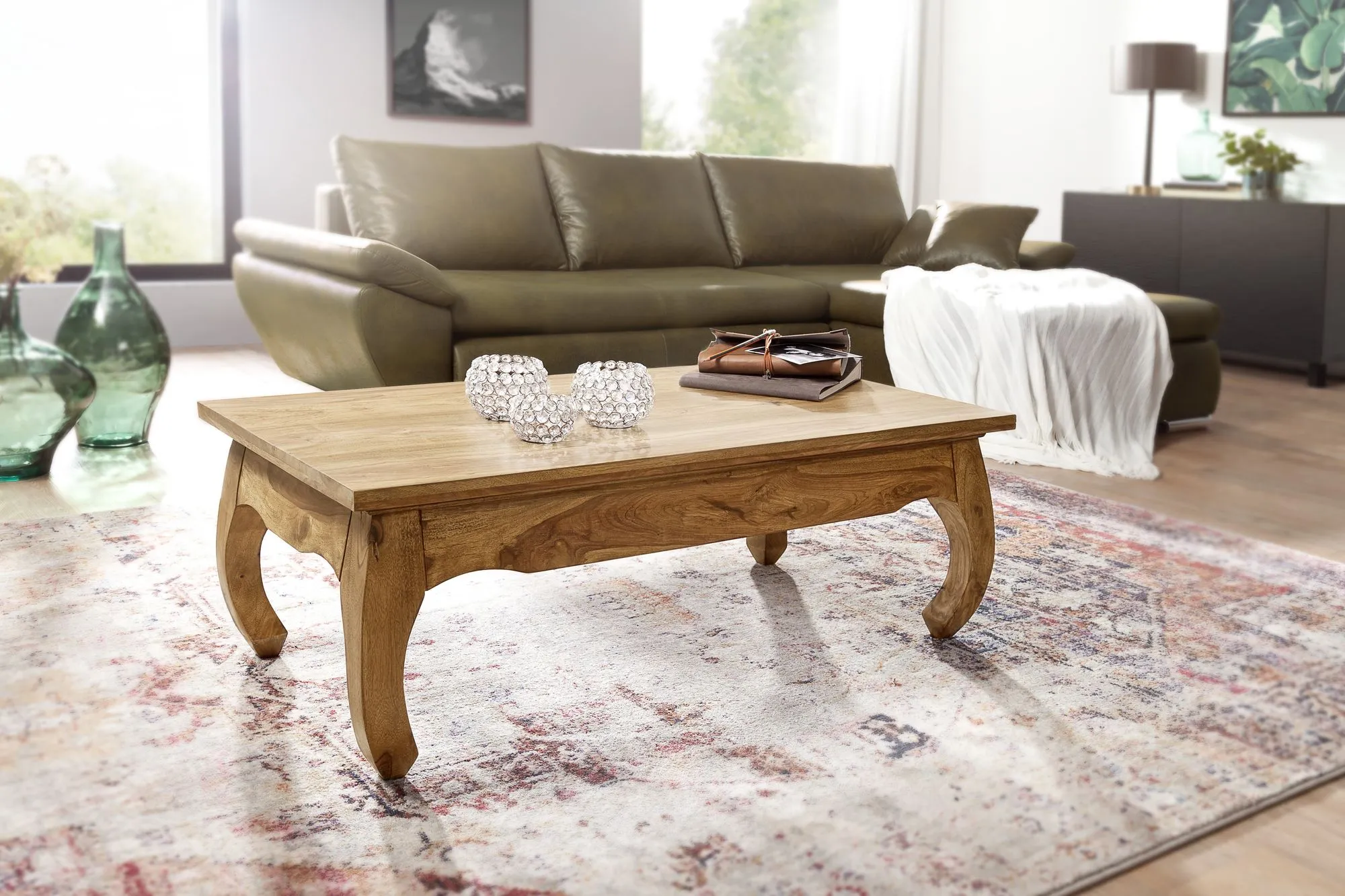 tinkaro Couchtisch eckig FERN Massiv-Holz Akazie Wohnzimmertisch Braun