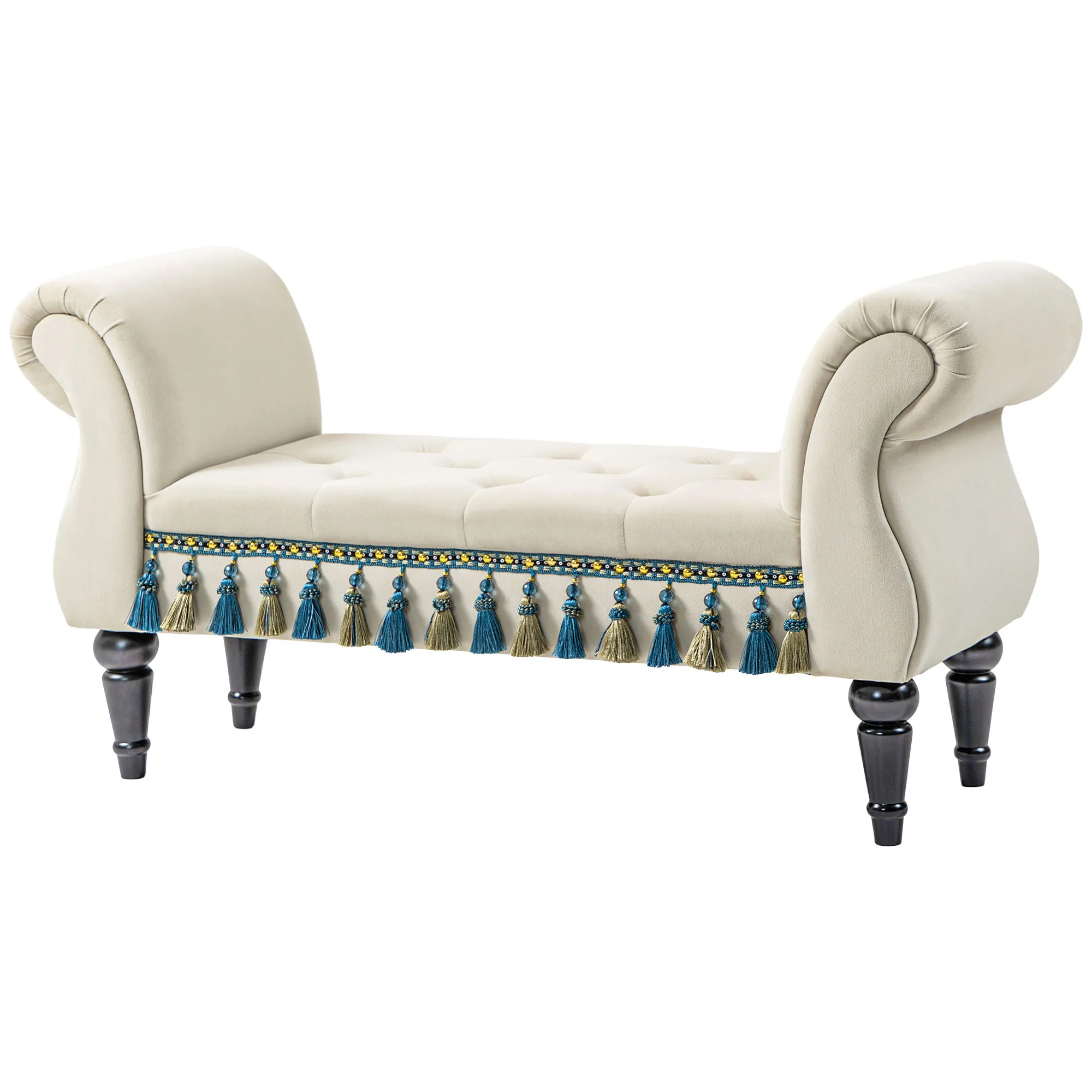 Stilvolle Sitzbank 117x40x58 cm in Beige mit Vintage-Design