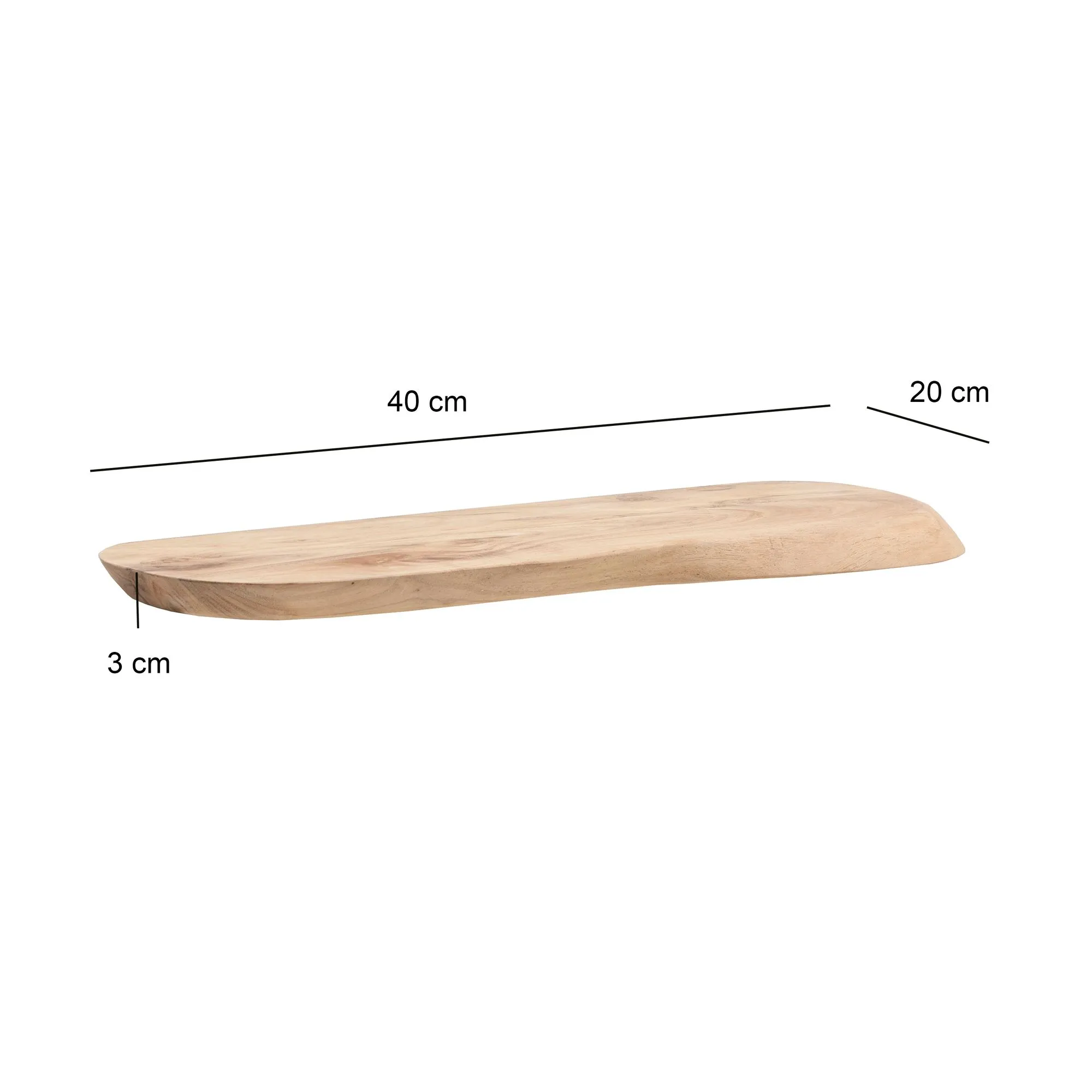 Wandregal Akazie Massivholz 40cm - Schwebendes Design Regal für die Wand Holz massiv - Hängeregal in organischer Form - Wandboard aus Echtholz