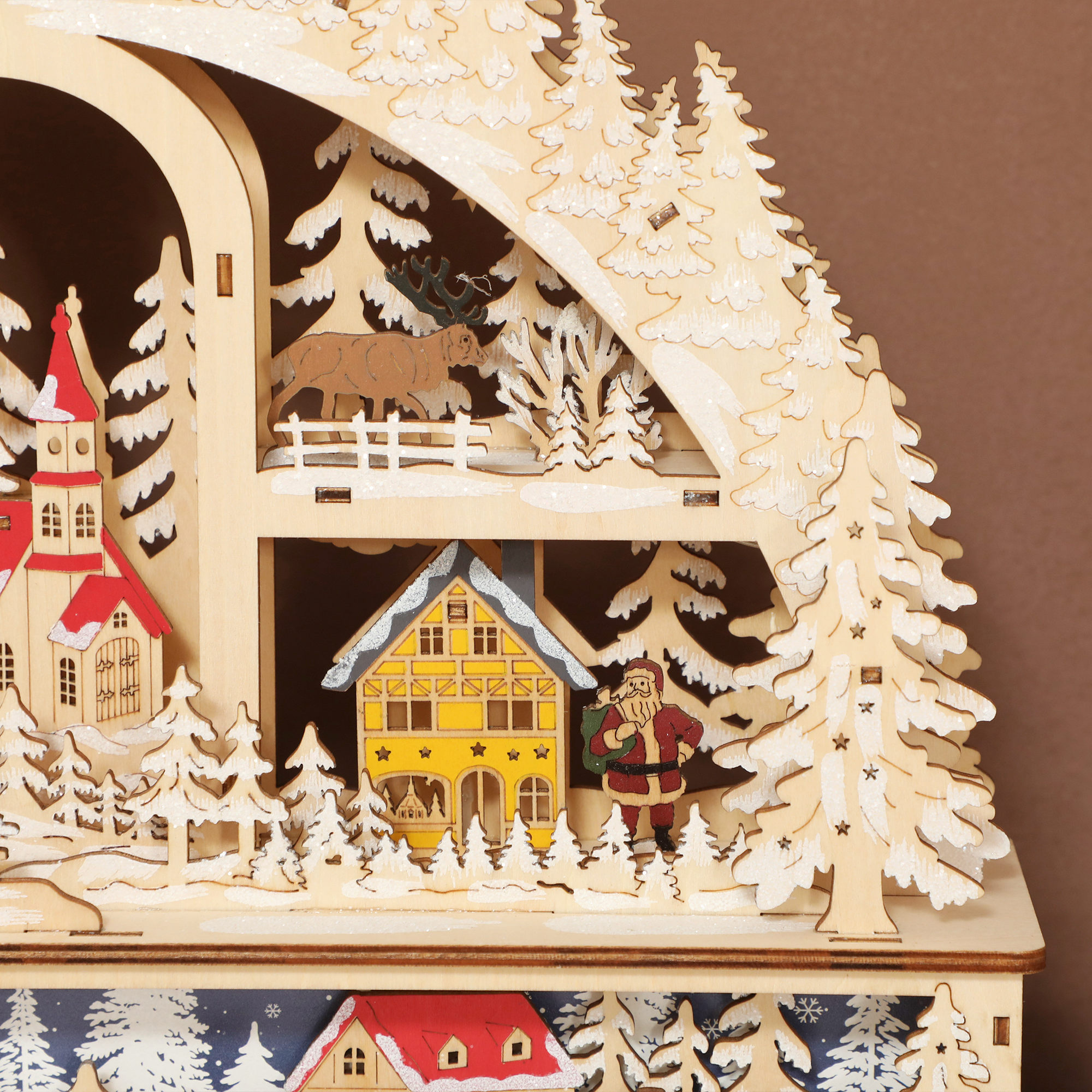 Weihnachtsdorf LED Weihnachtsstadt Naturholz 45x10x35 cm