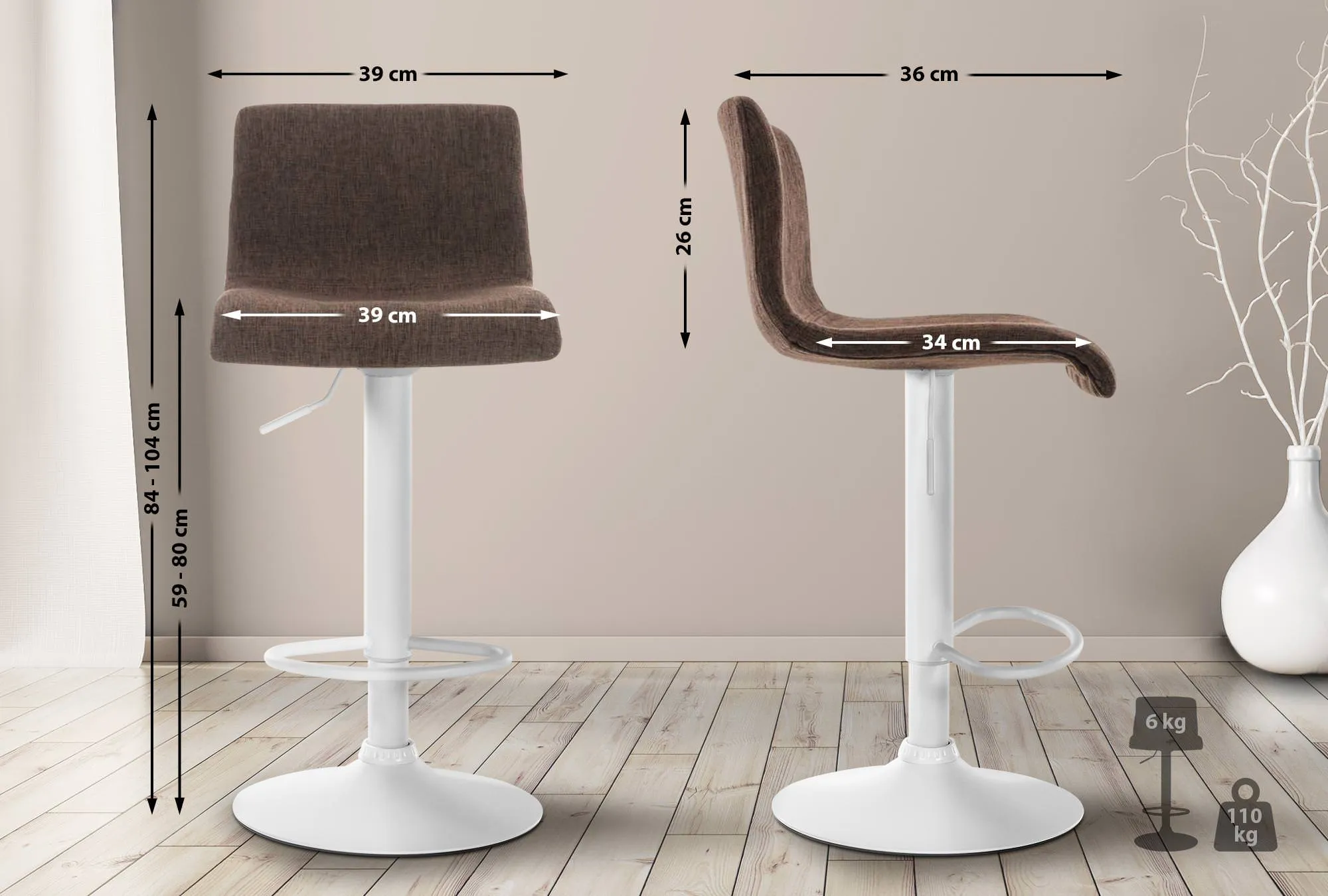 Barhocker Hover 84-104x39x36 cm braun