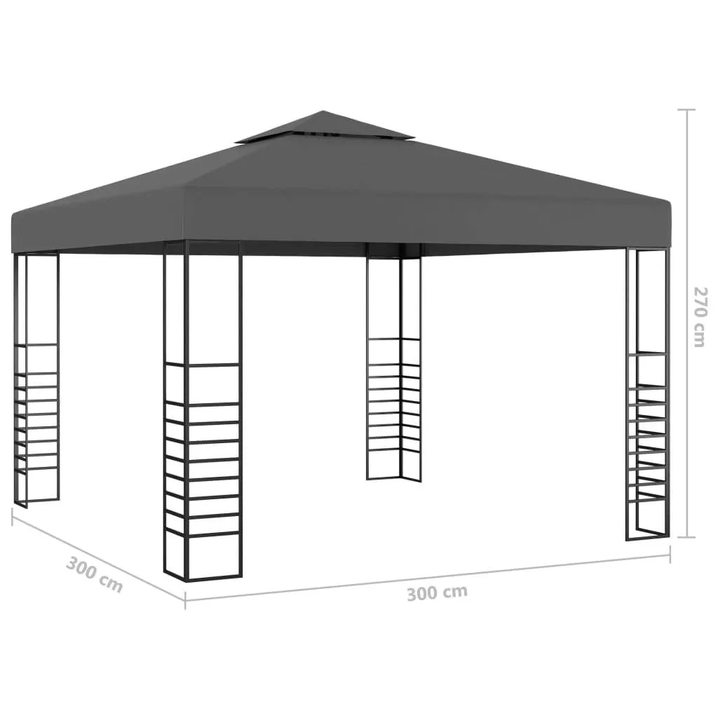 Pavillon Anthrazit 3 x 3 x 2,7 m mit UV-Schutz und Solar-Lichterkette