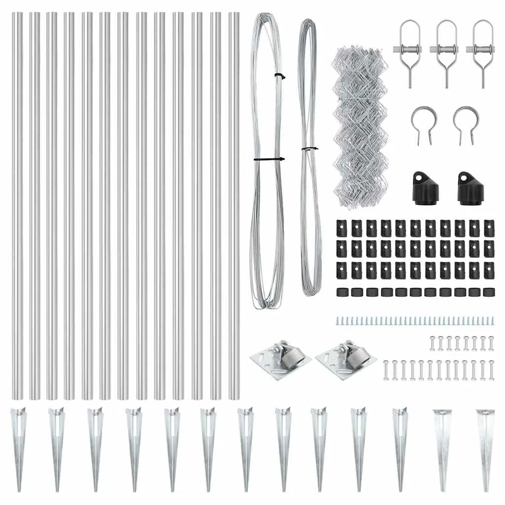 Zaunpfosten Set aus Stahl 2500 x 3,2 x 80 cm Silber