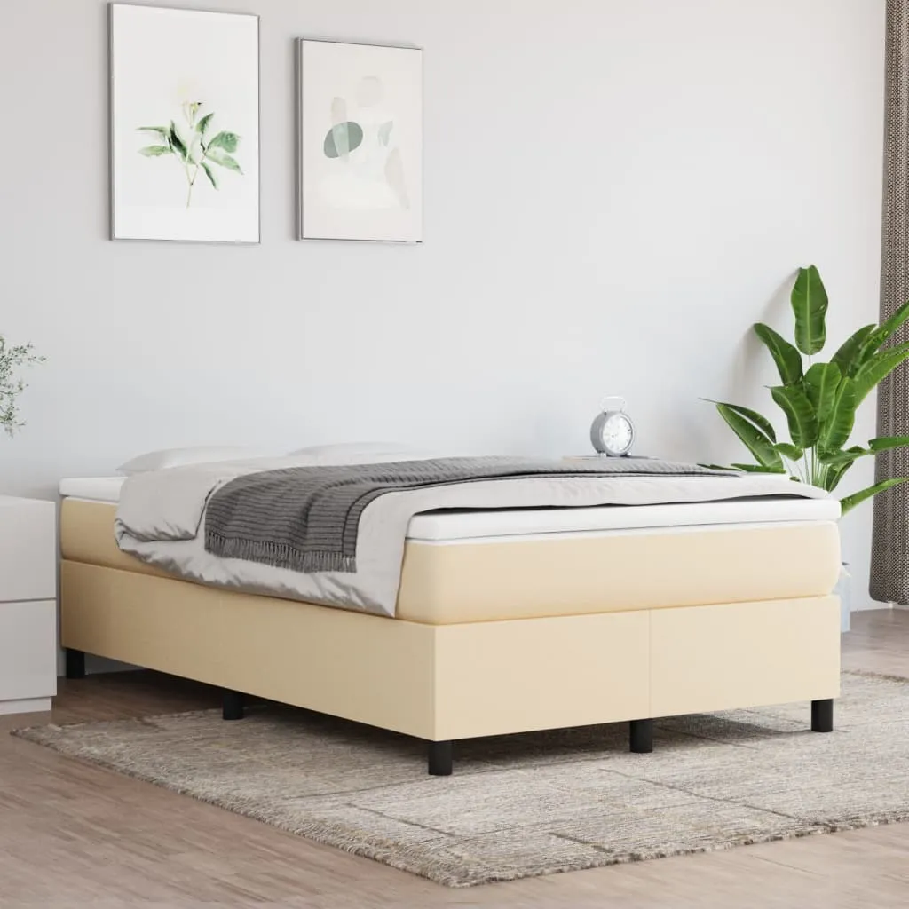 Boxspring-Bettrahmen Creme 203x120x35 cm mit Stoff und Massivholz