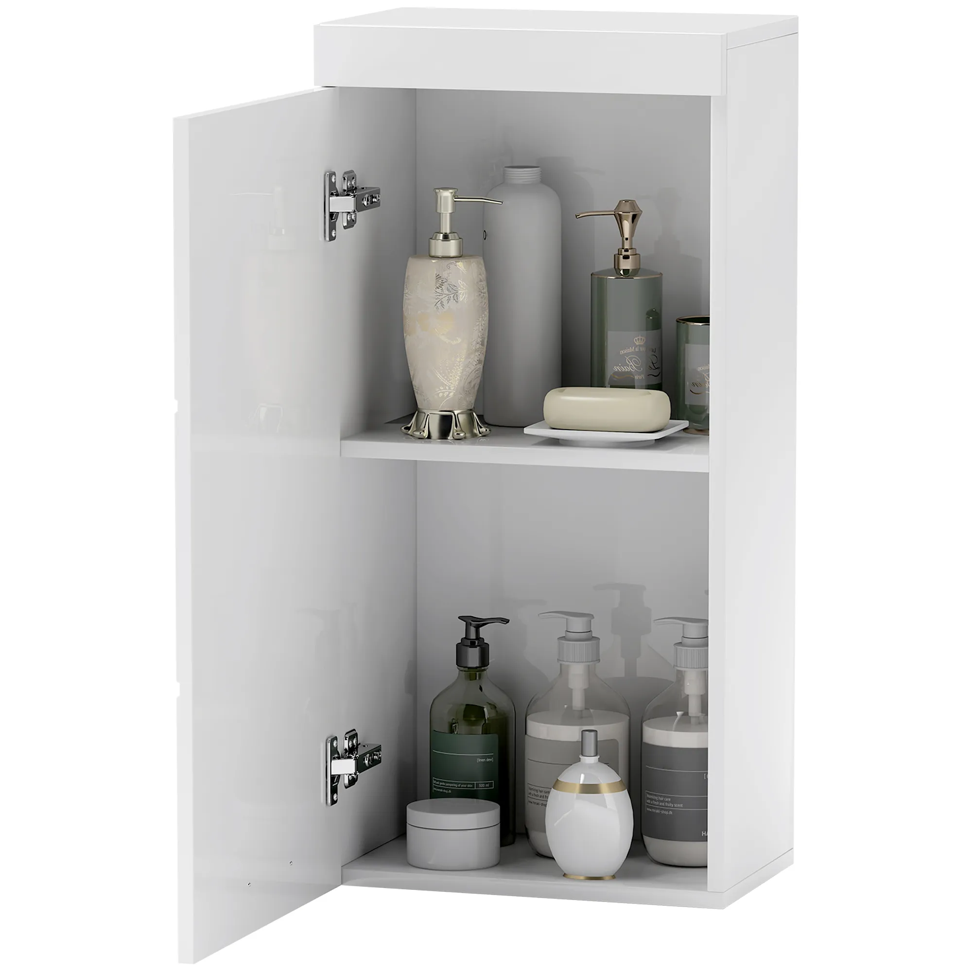 Zweistufiger Badezimmerschrank, Badkommode, wandmontiert, Spanplatte, MDF, Weiß