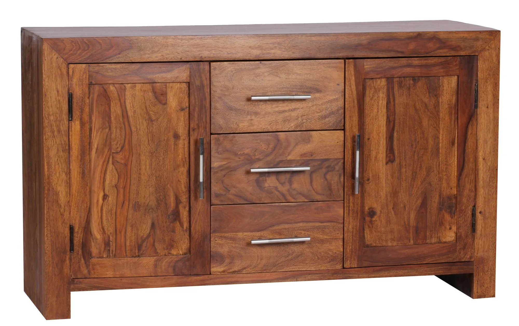 Wohnling Sideboard Massivholz Sheesham Kommode 118 cm 3 Schubladen 2 Türen Design Highboard Landhaus-Stil braun natur Wohnling Sideboard Massivholz Sheesham Kommode 118 cm 3 Schubladen 2 Türen Design Highboard Landhaus-Stil braun natur