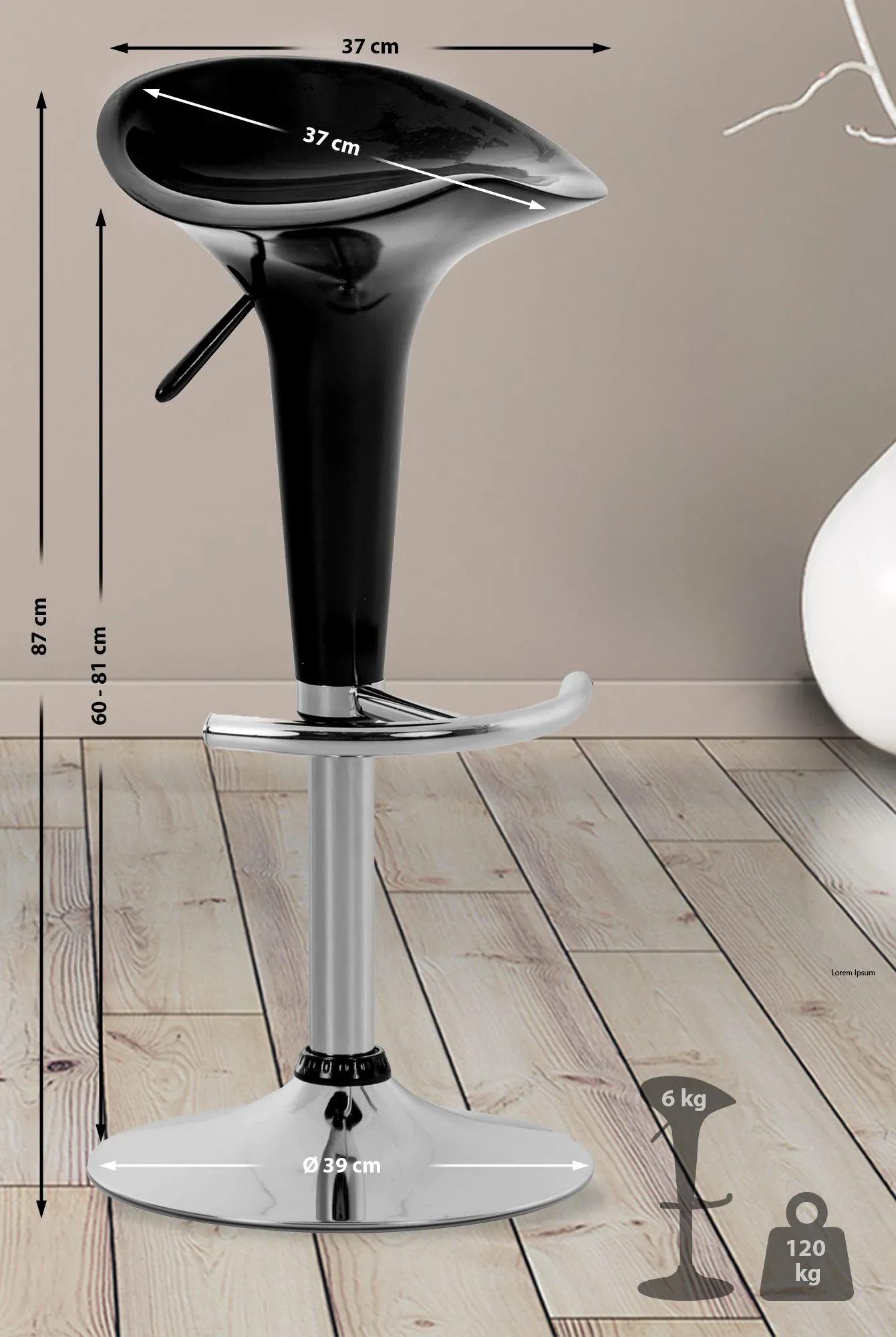 Barhocker Saddle 37x37x87 cm schwarz