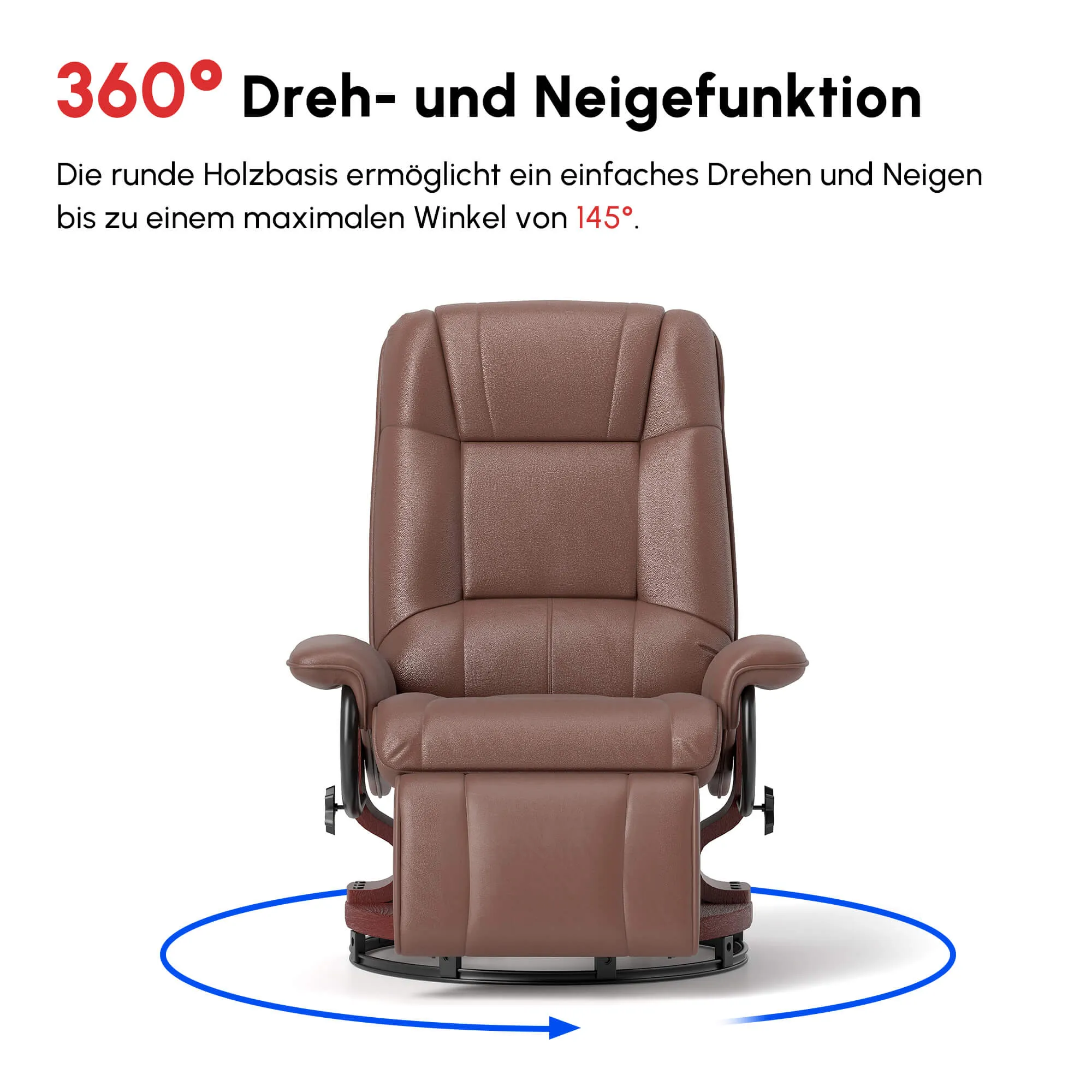 Relaxsessel Braun 78L x 87B x 100H cm mit 360° Drehfuß