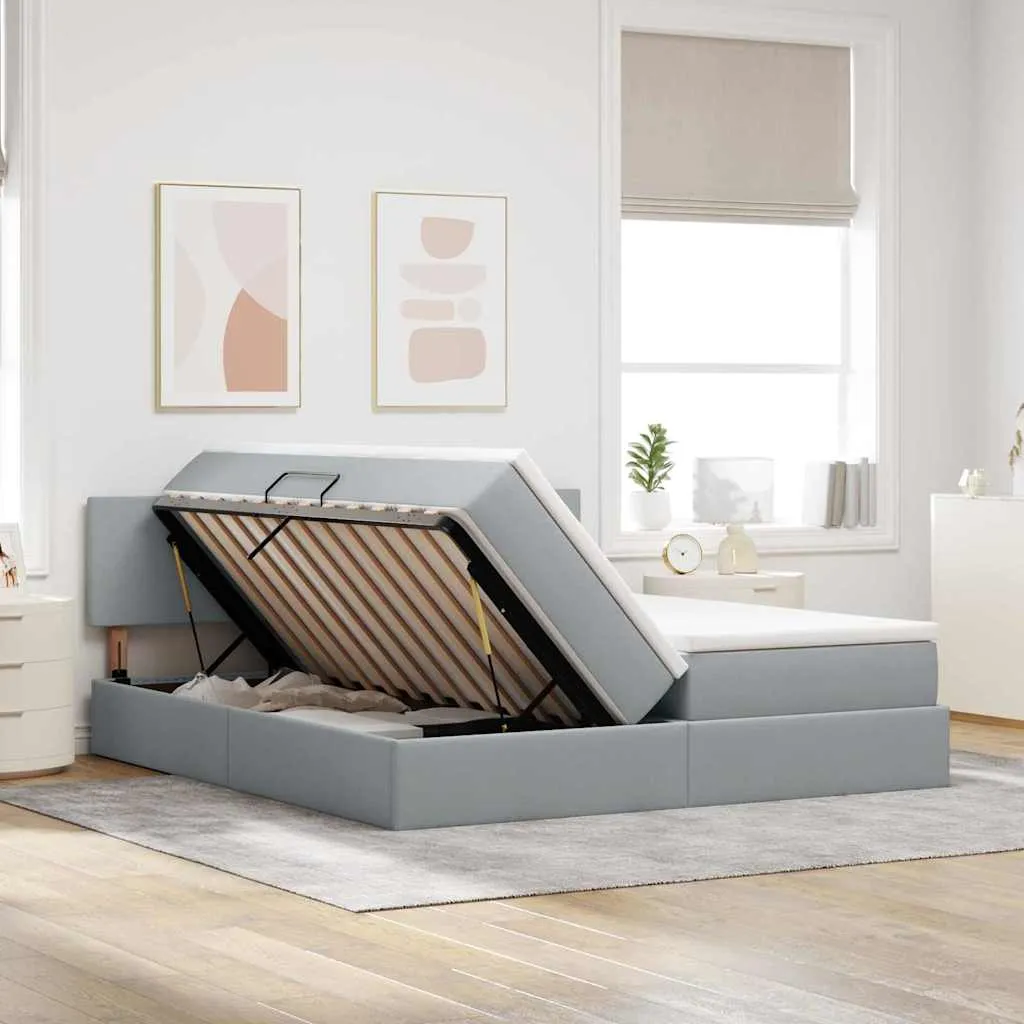LED-Storage-Bett mit Matratze 204x180x88 cm Hellgrau