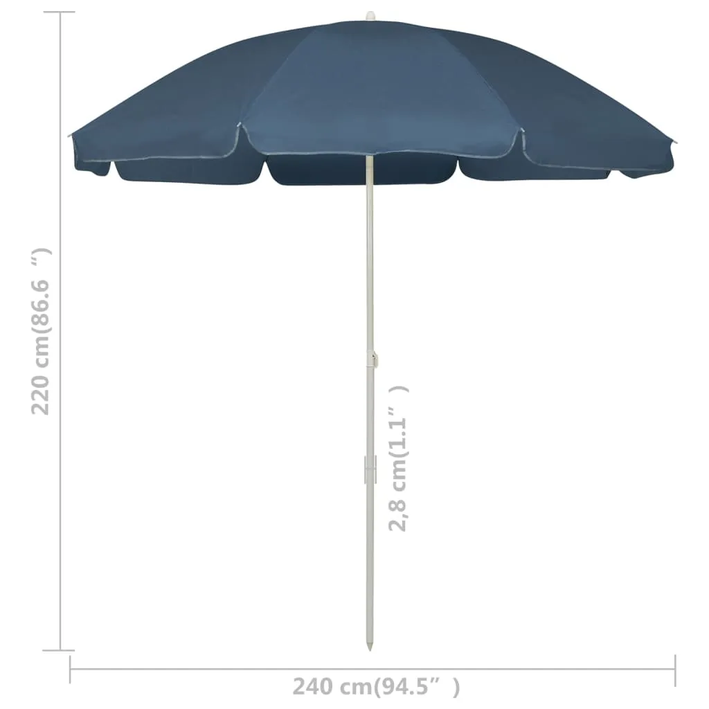 Blauer Strandschirm aus Polyester 240 cm Durchmesser, 220 cm Höhe