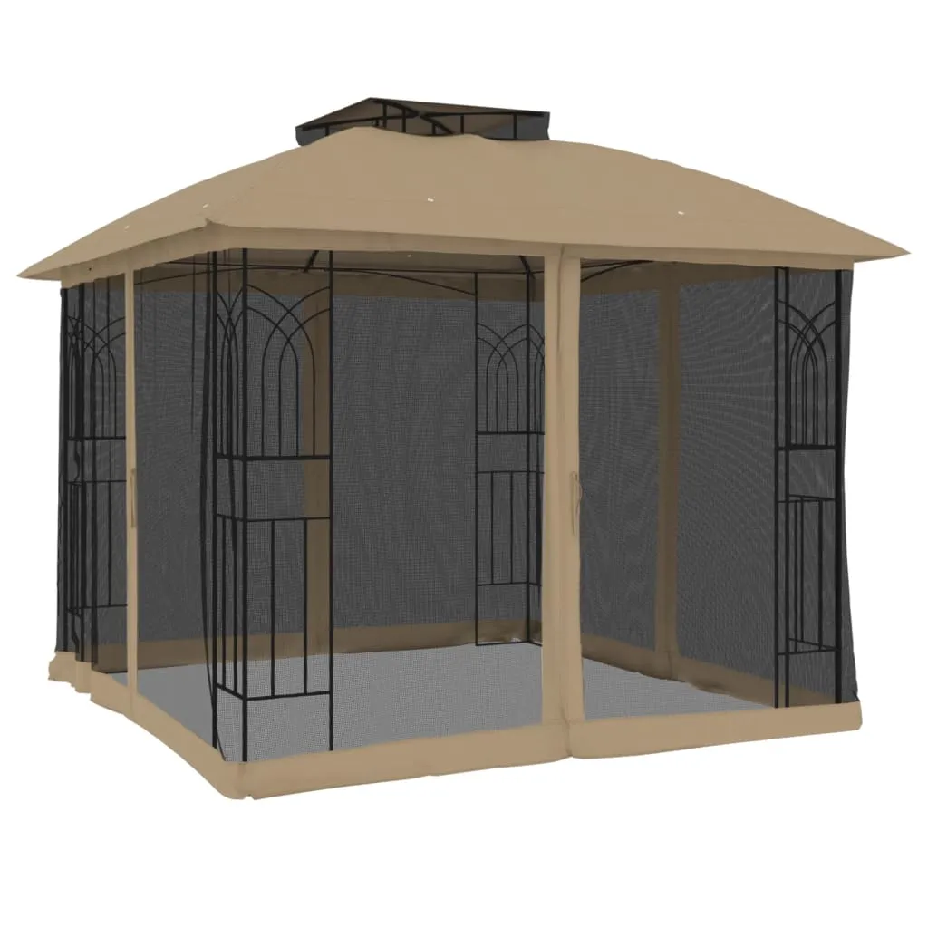 Pavillon 2,94x2,94x2,7 m Anthrazit mit Taupe Dach und schwarzen Netzwänden