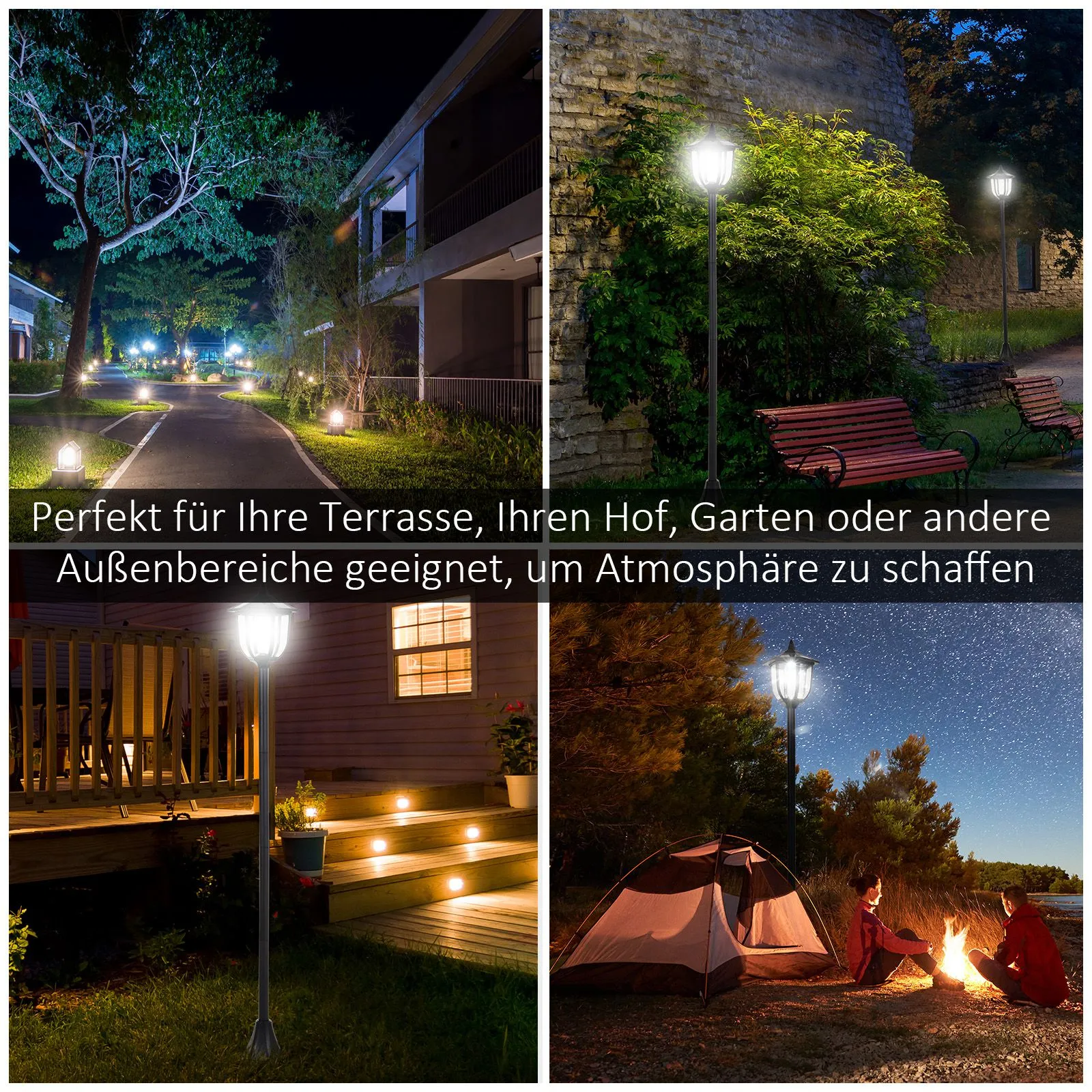 Solar Gartenleuchte Flammeneffekt Kunststoff Schwarz 177 cm