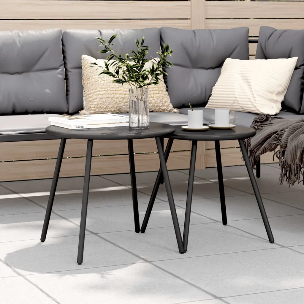 Garten-Couchtisch Set Schwarz 50x46 cm & 40,5x42 cm Pulverbeschichteter Stahl