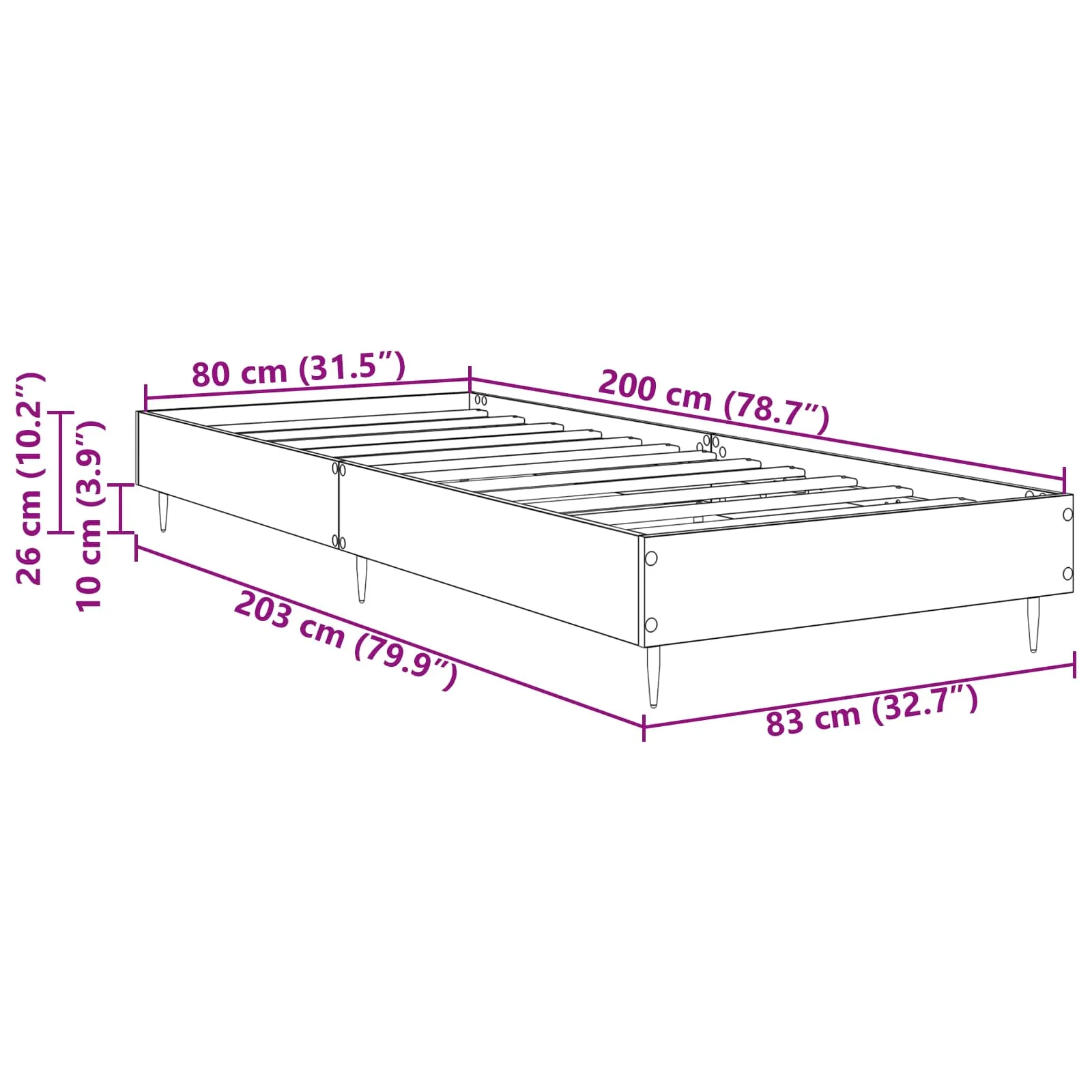 Bettgestell 203 x 83 x 26 cm Sonoma-Eiche