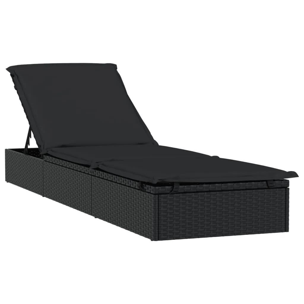 Sonnenliege mit Dach 211x57x140 cm Schwarz aus PE-Rattan und Stahl