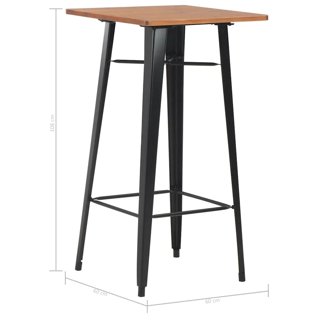 Bartisch 60 x 60 x 108 cm Schwarz und Braun mit Massivholz und Stahlgestell