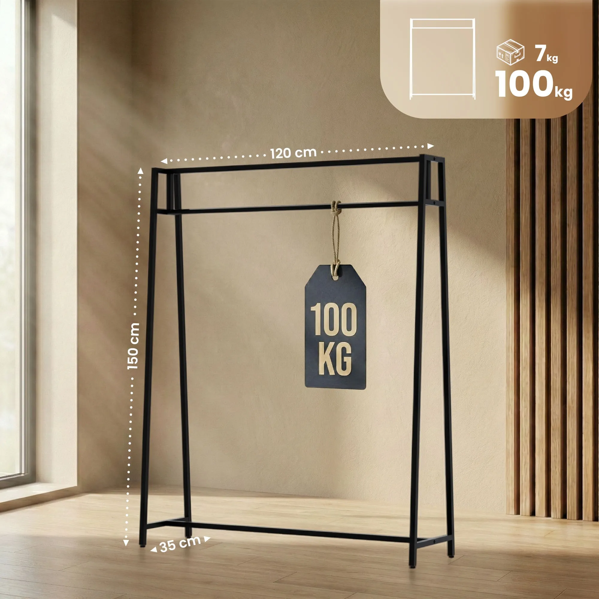 Kleiderständer Ingar 120x35x150 cm schwarz