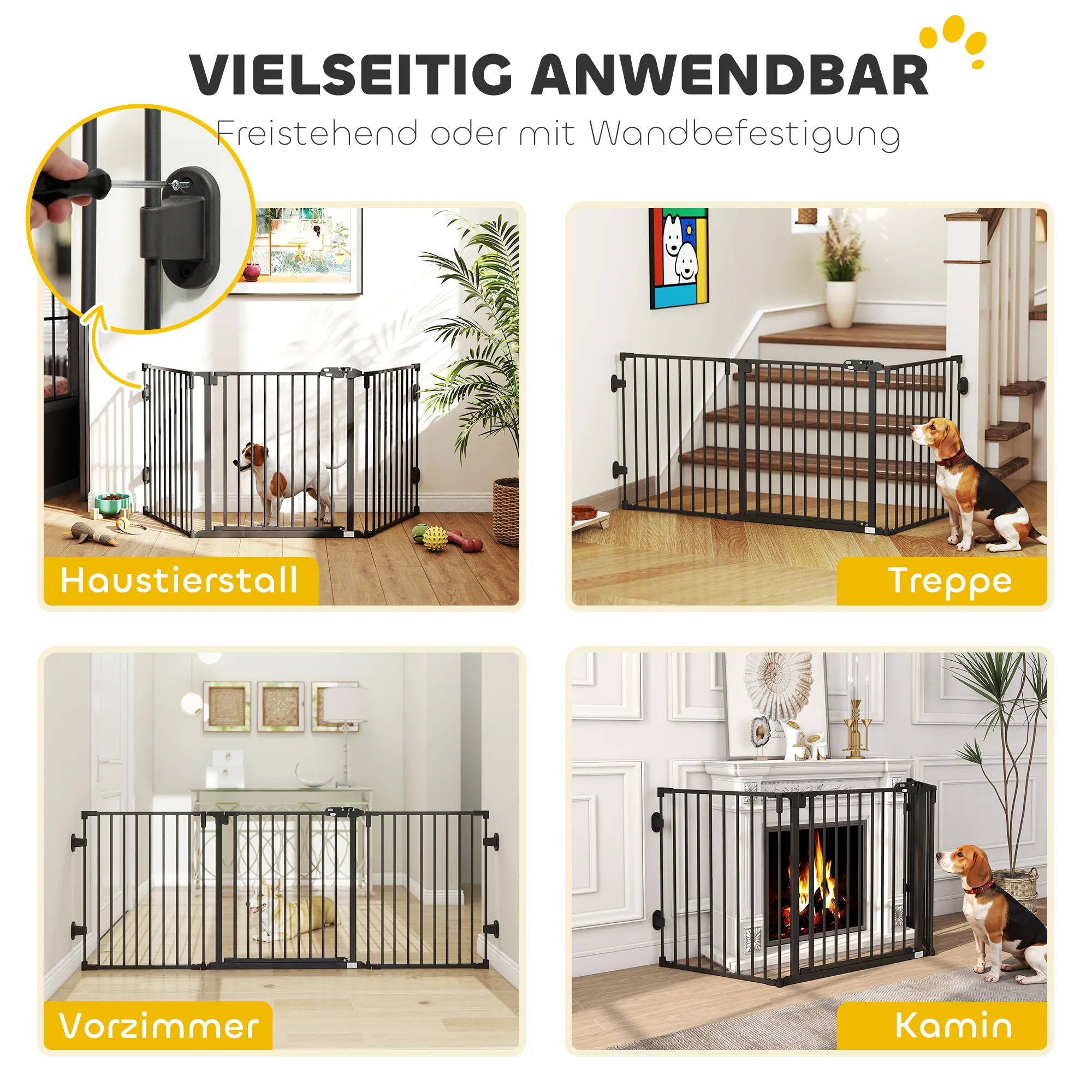 Haustier-Absperrgitter 202,5L x 2T x 76H cm Schwarz