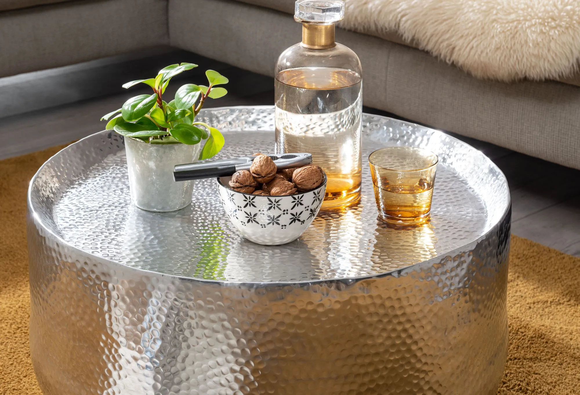 tinkaro Wohnzimmertisch rund EUSTASIO Aluminium Couchtisch Silber