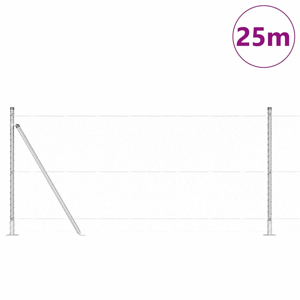 Sechseckzaun mit Betonsockel 25 x 0,8 m Verzinkter Stahl Silber