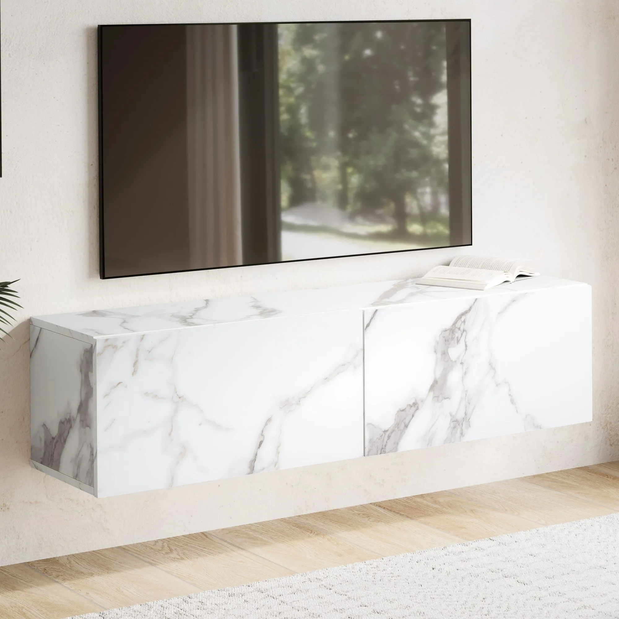 Lowboard Hängend Marmor-Optik Weiß 120x30x30 cm TV-Schrank