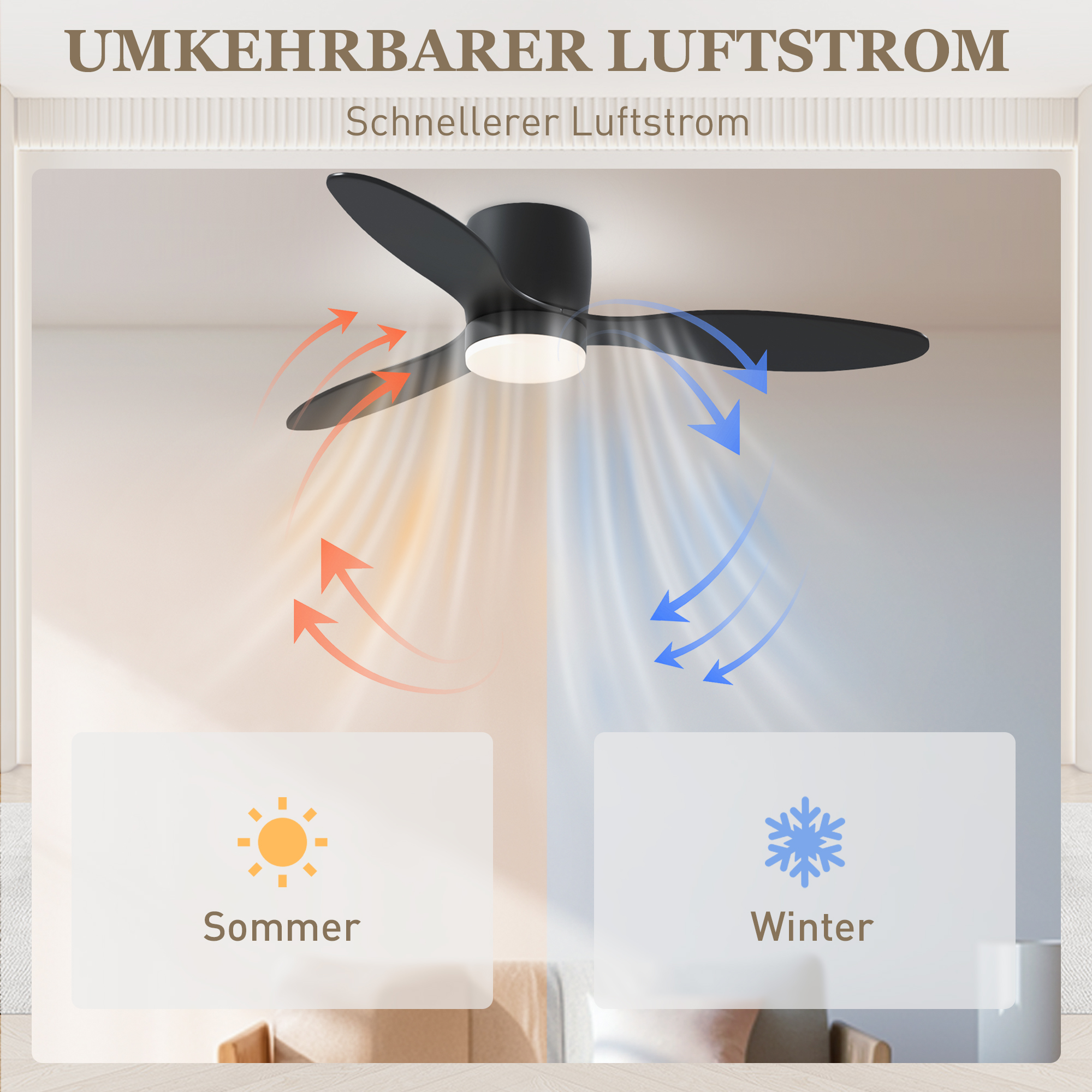 Deckenventilator mit Licht Ø115 cm Schwarz