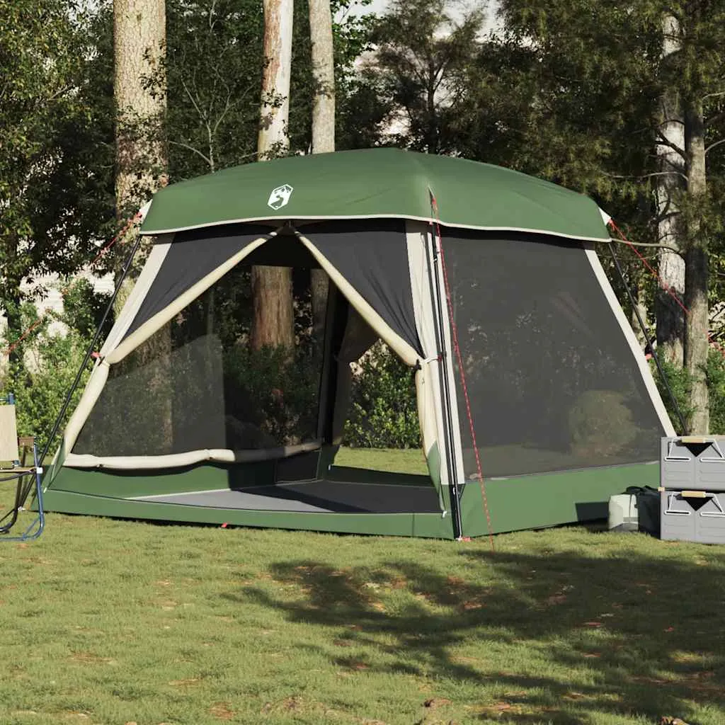 Familienzelt Grün 317x317x225 cm – Wasserdichtes Campingzelt mit E-Anschluss