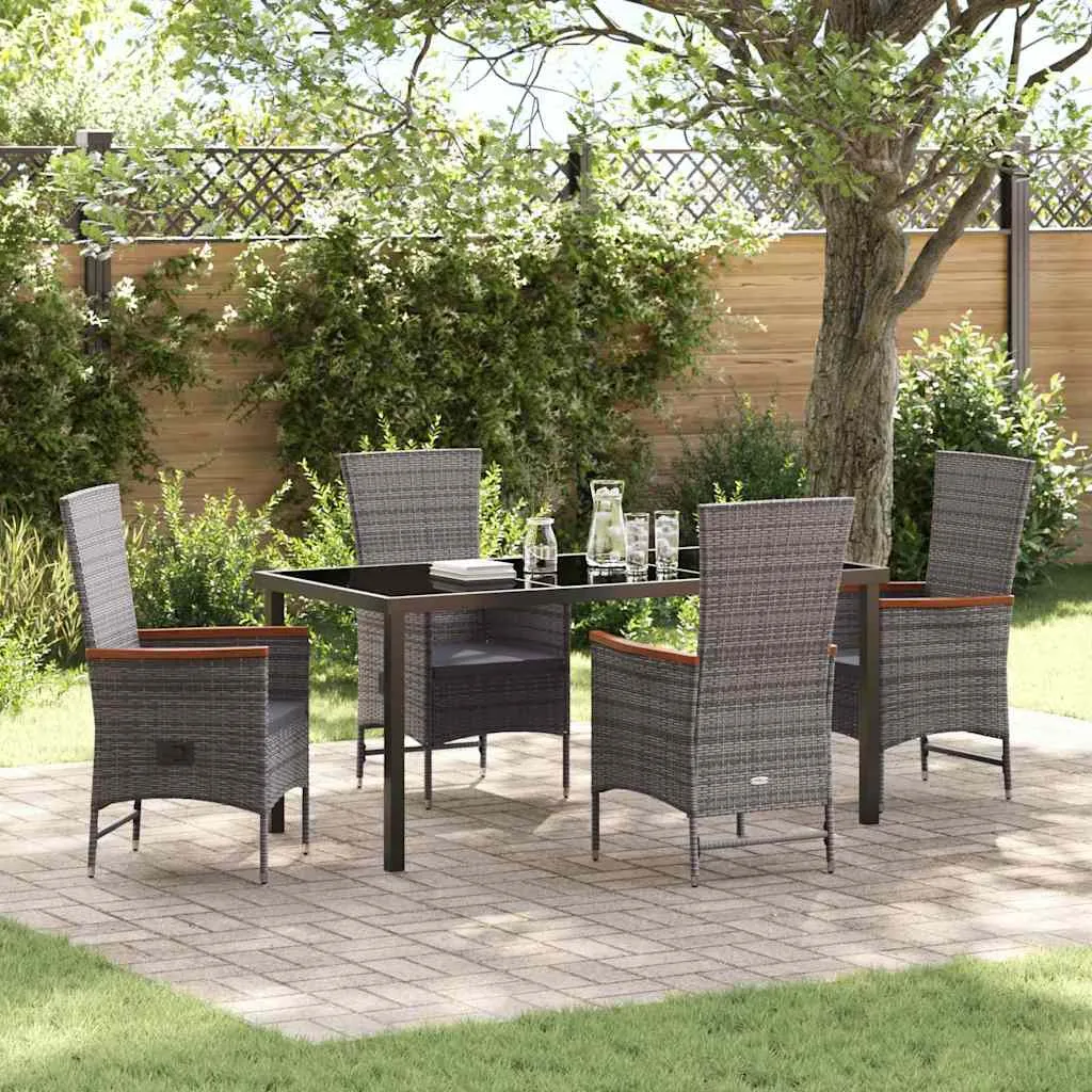 Garten-Dinette-Set 4 Sitzplätze Grau mit Echtholz Armlehnen und Pulverbeschichtung