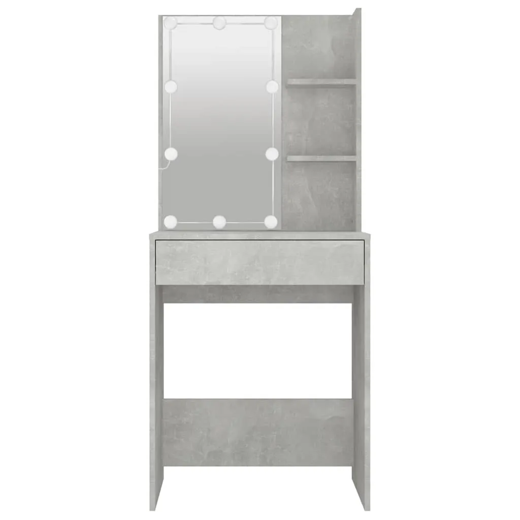 Schminktisch Betongrau 60 x 40 x 140 cm mit LED-Leuchten