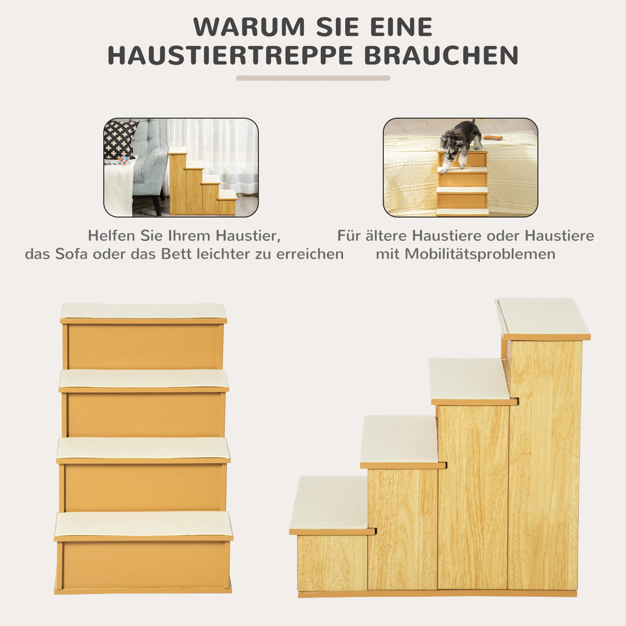 Haustiertreppe 4-stufig 40L x 59B x 54,2H cm in Natur