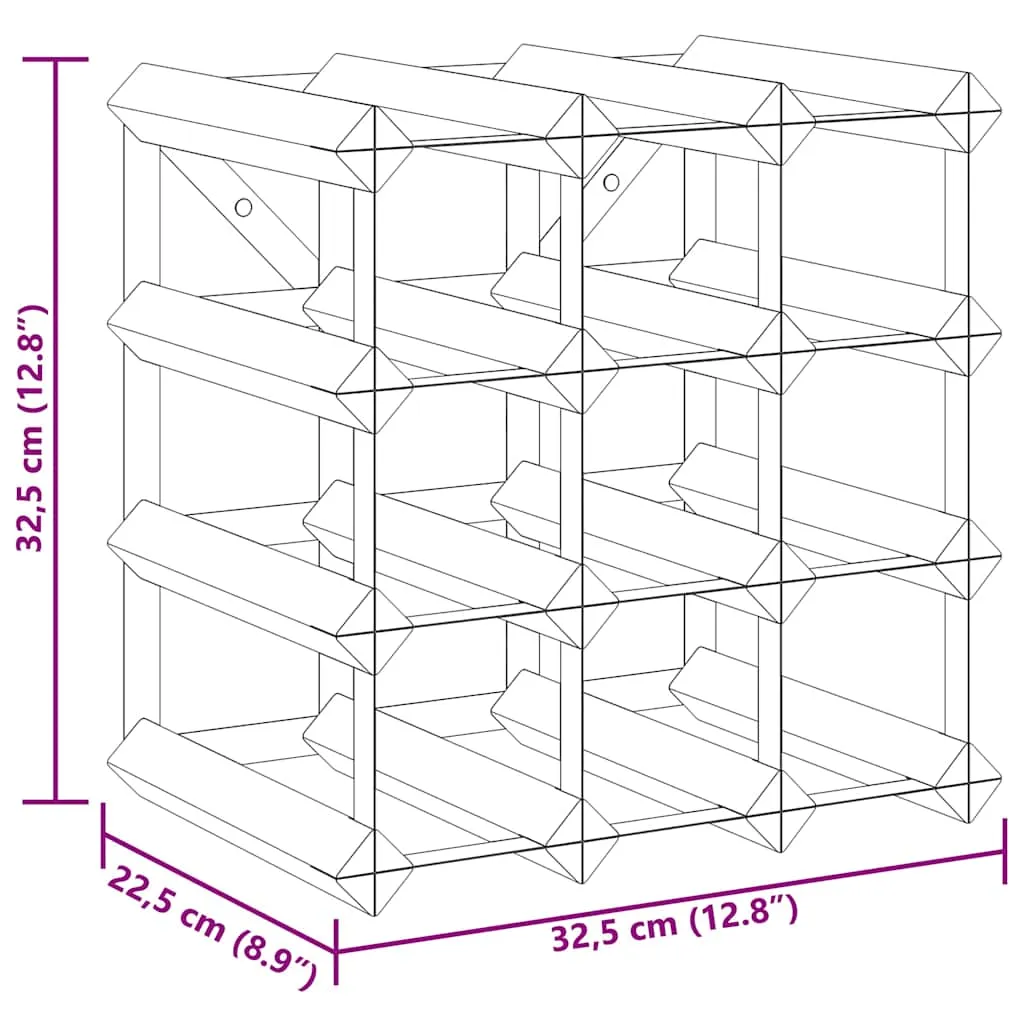 Modernes Weinregal aus Massivholz und verzinktem Stahl 32,5x22,5x32,5 cm
